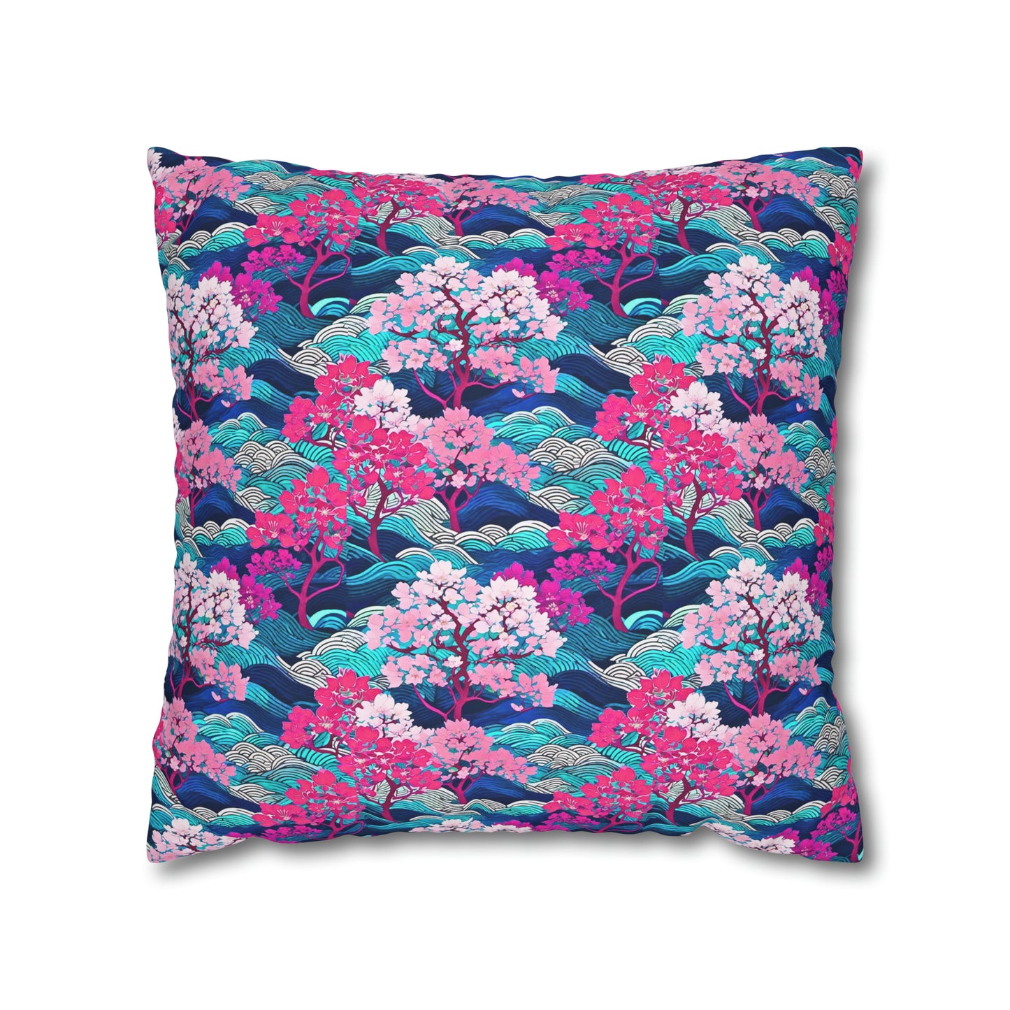Kyoto Cherry Blossom Wood Block Pattern Japanese Home Decorative Spun Polyester Pillow Cover