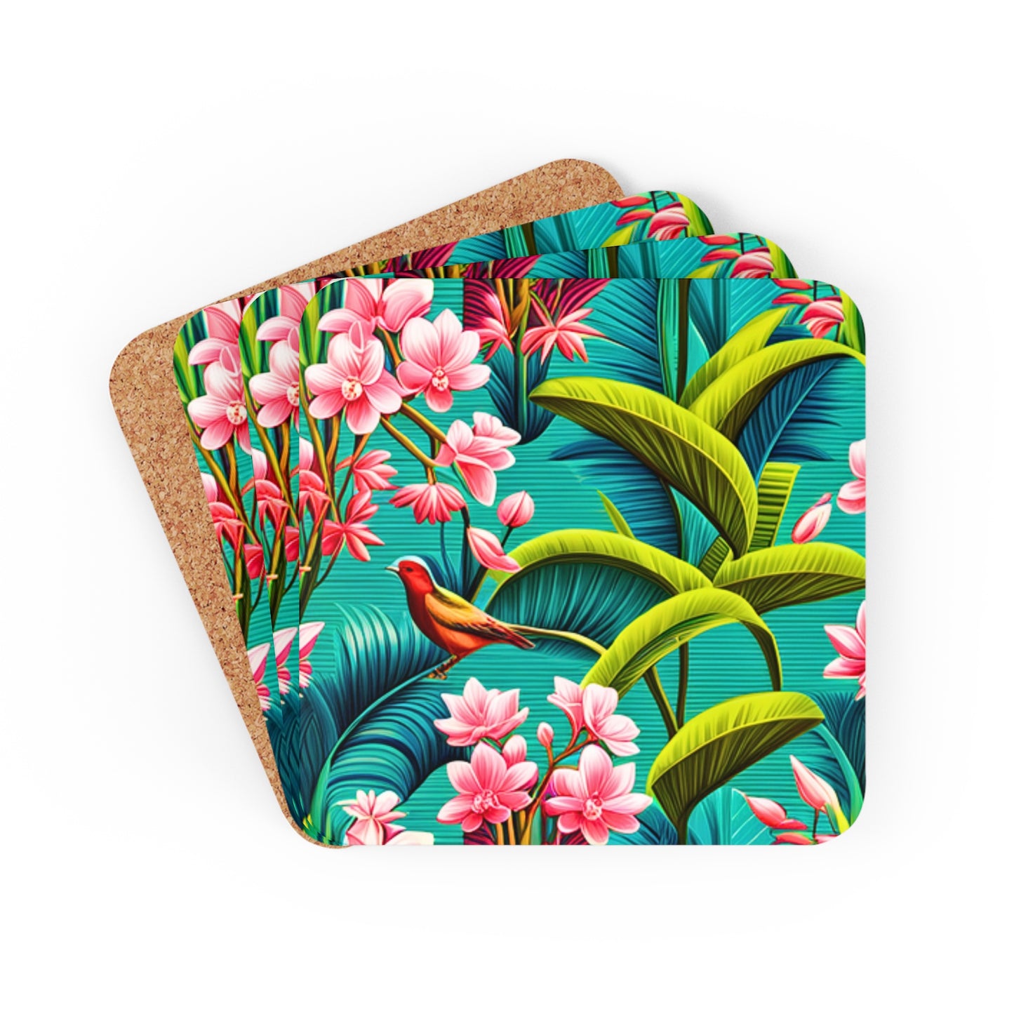 Aqua Paradise Cocktail Beverage Entertaining Corkwood Coaster Set