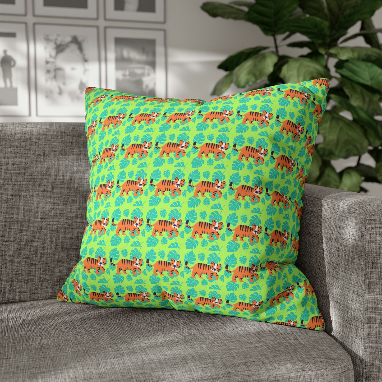 Tiger Jungle Tropical Nursery Children Playroom Decorative Spun Polyester Pillow Cover