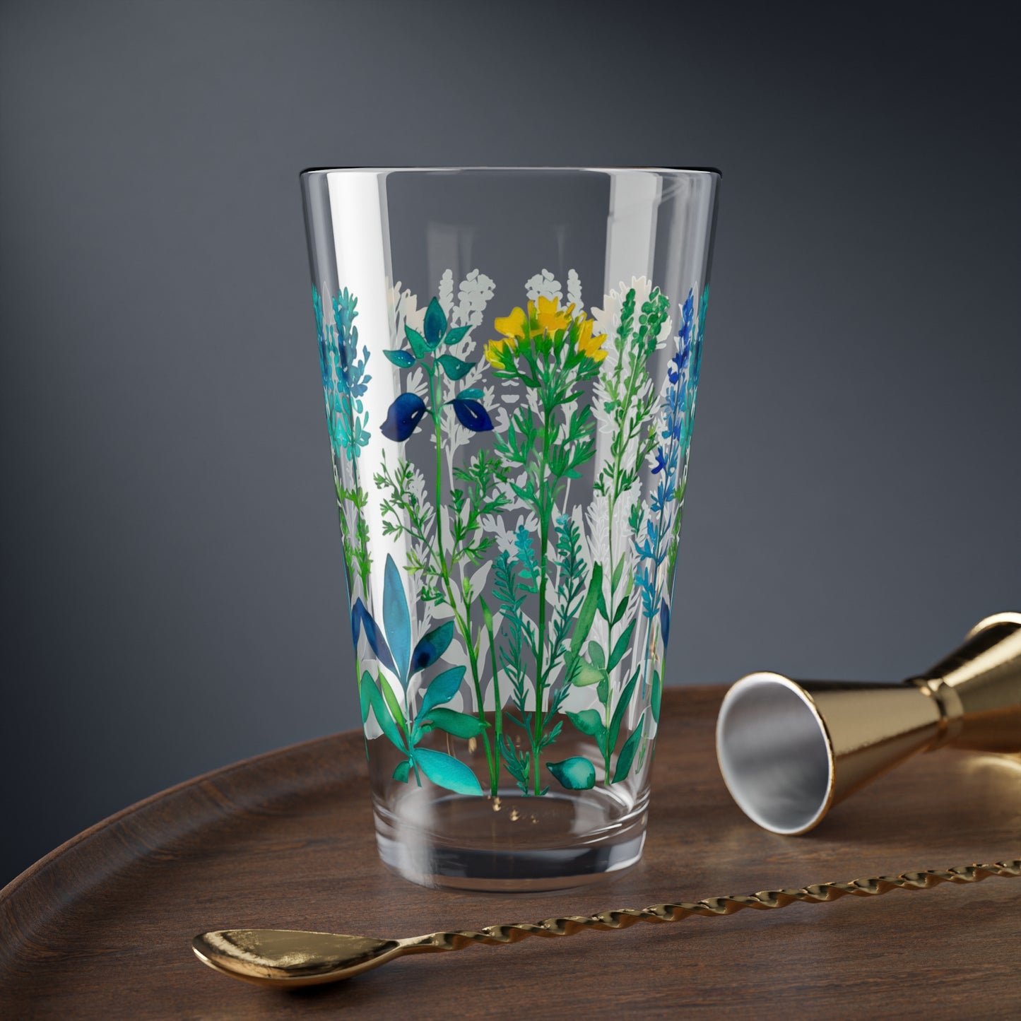 Spring Herbs Cocktail Beverage Mixing Glass, 16oz
