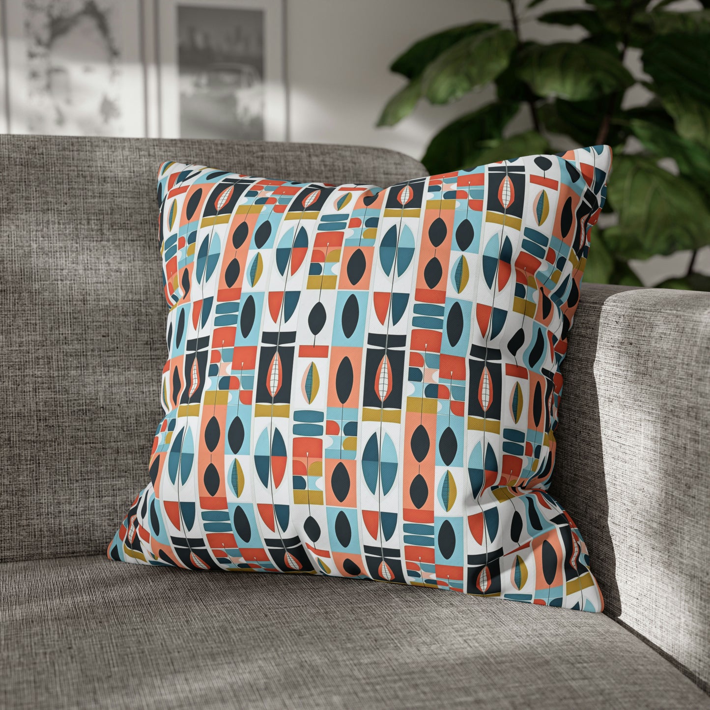 African Sculpture Midcentury Modern Decorative Spun Polyester Pillow Cover