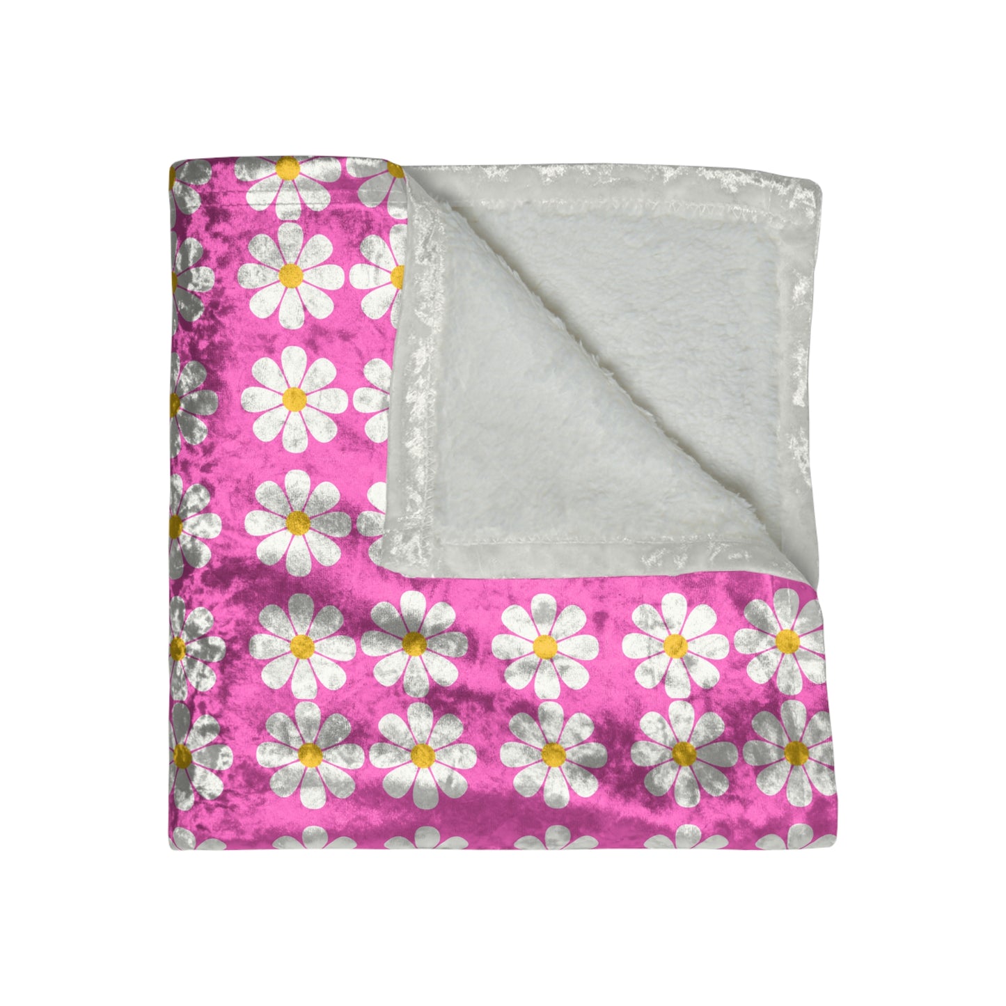1968 Vintage Daisies Hot Pink Pattern Warm Cozy Lounge Designer Collection Shimmer Crushed Velvet Blanket