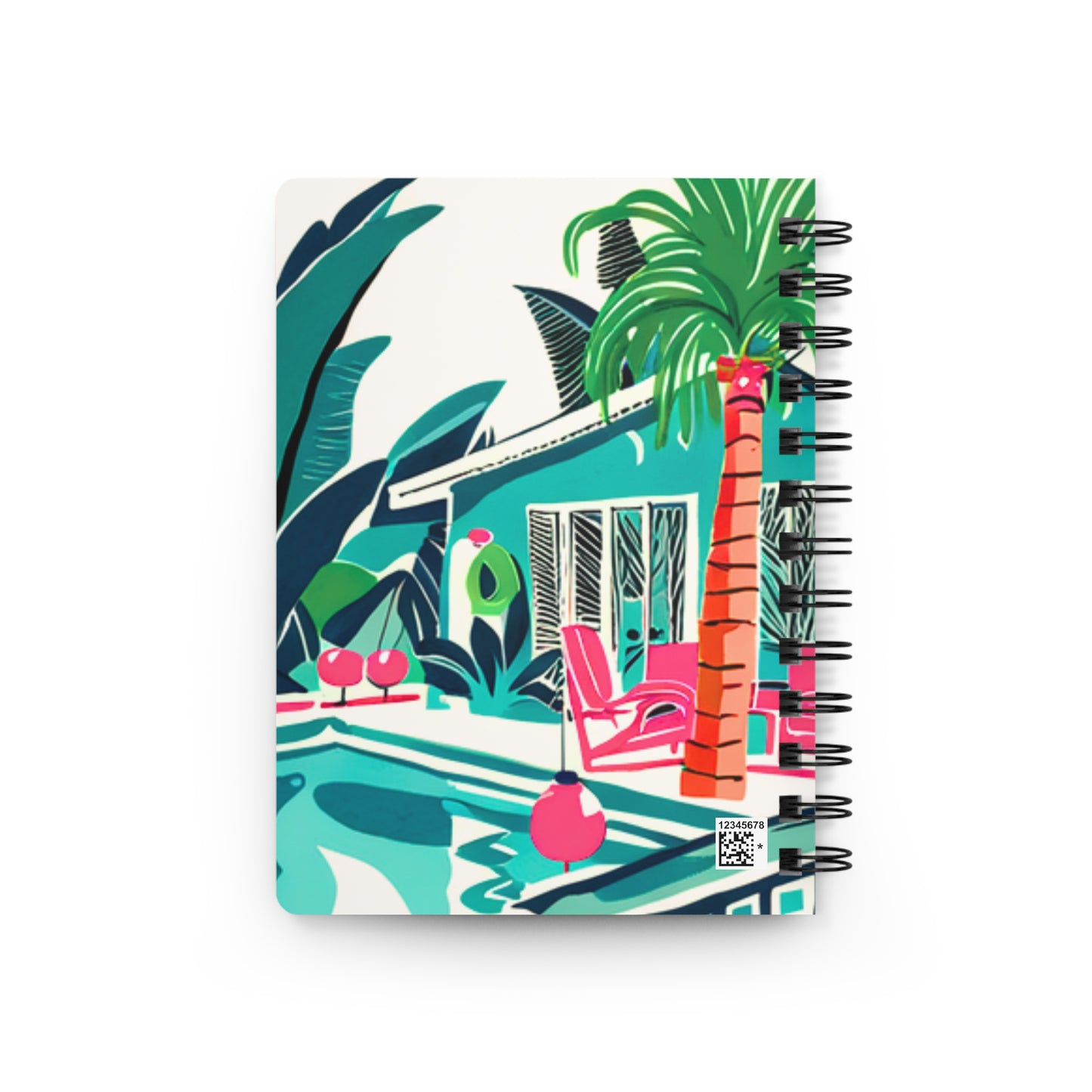 Miami Winter Poolside Midcentury Modern Palm Trees Tropical Flowers 1950 Vintage Illustration Writing Sketch Spiral Bound Journal