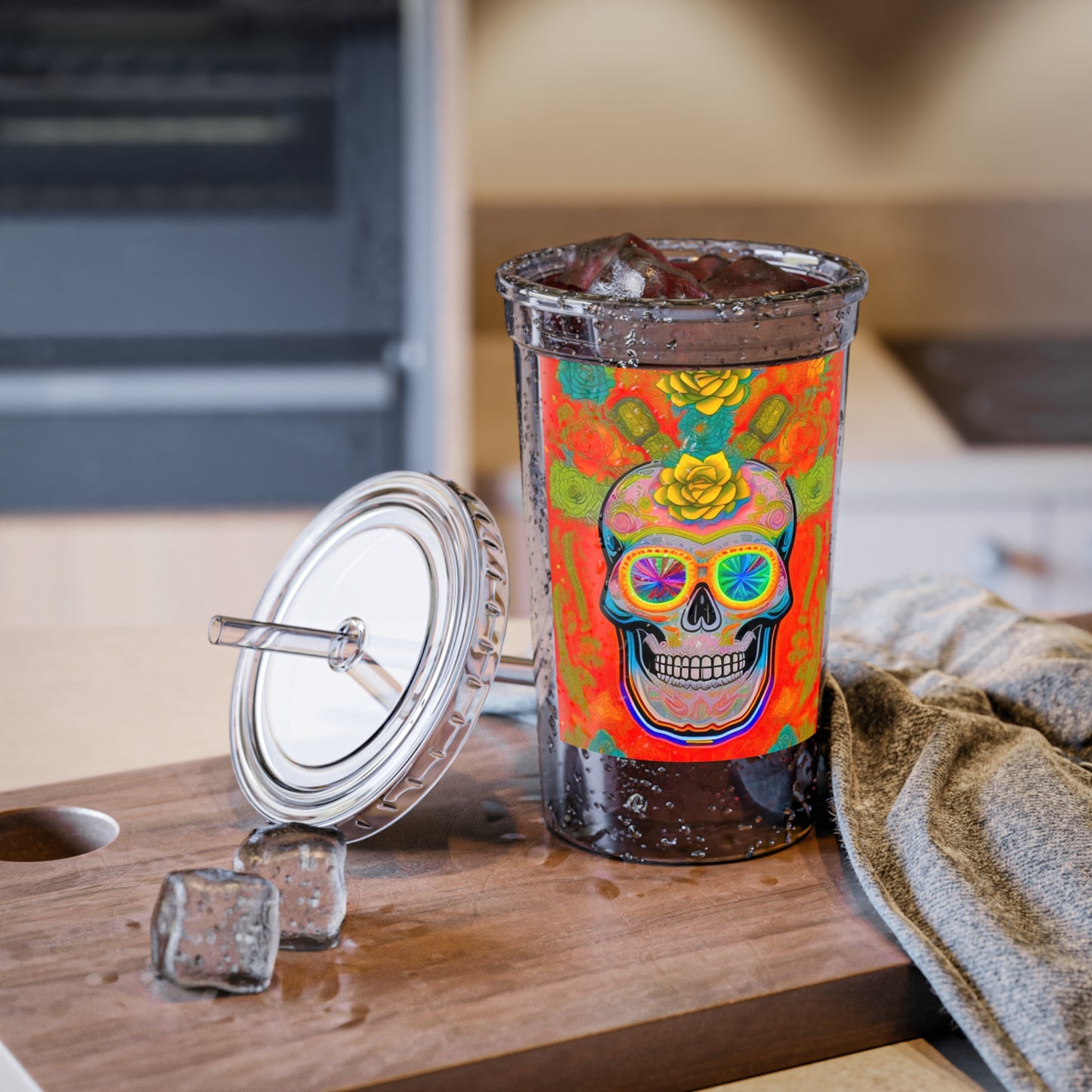 High Vibrations Skeleton Sugar Skull Beverage Travel Acrylic Cup