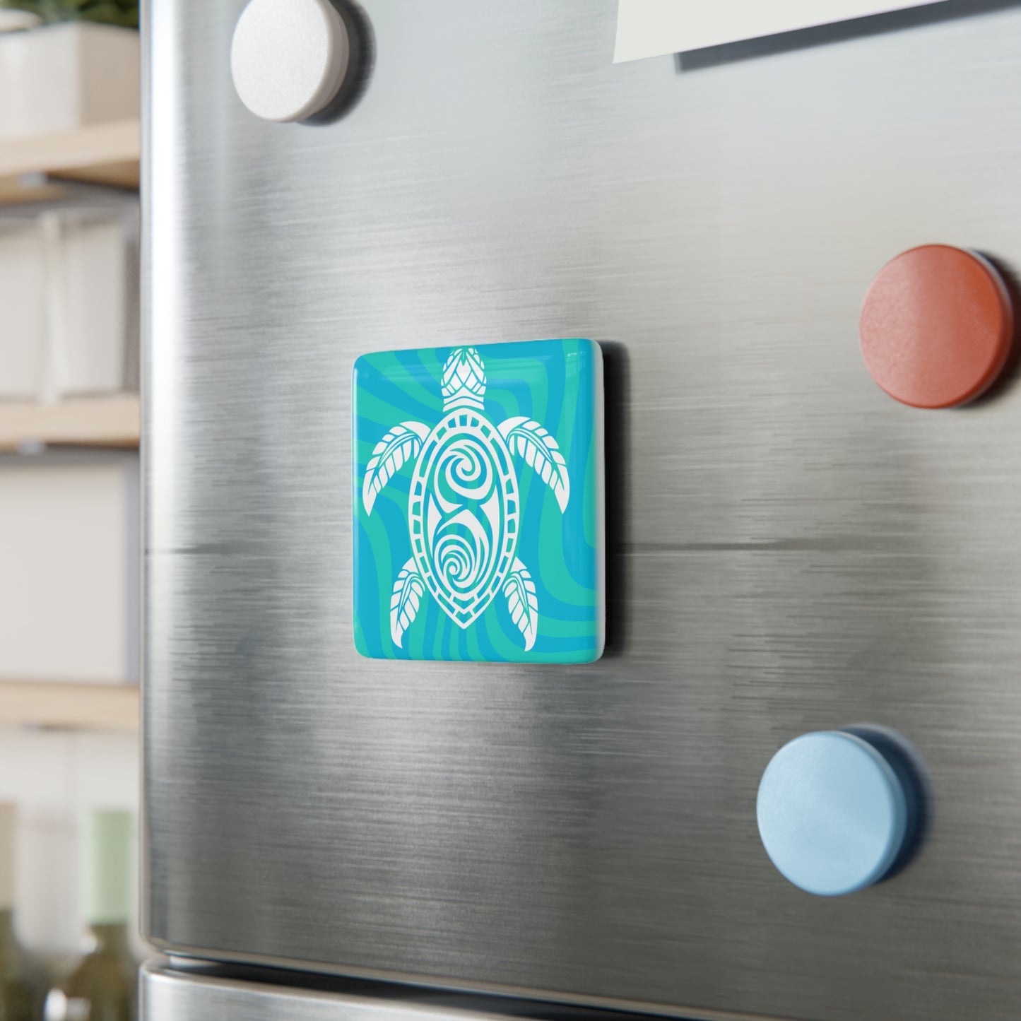 Maori Turtle Waves Porcelain Magnet, Square
