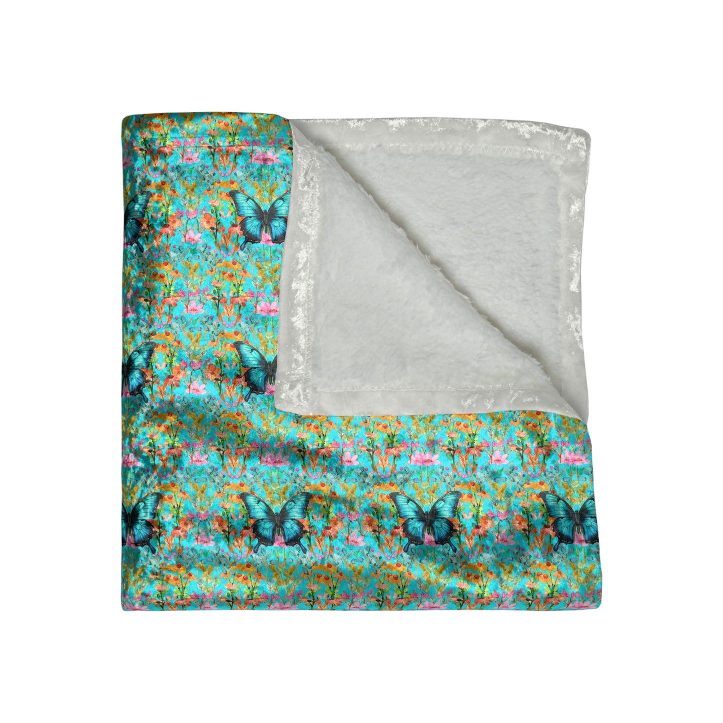 Wildflower Fields Turquoise Crushed Velvet Blanket