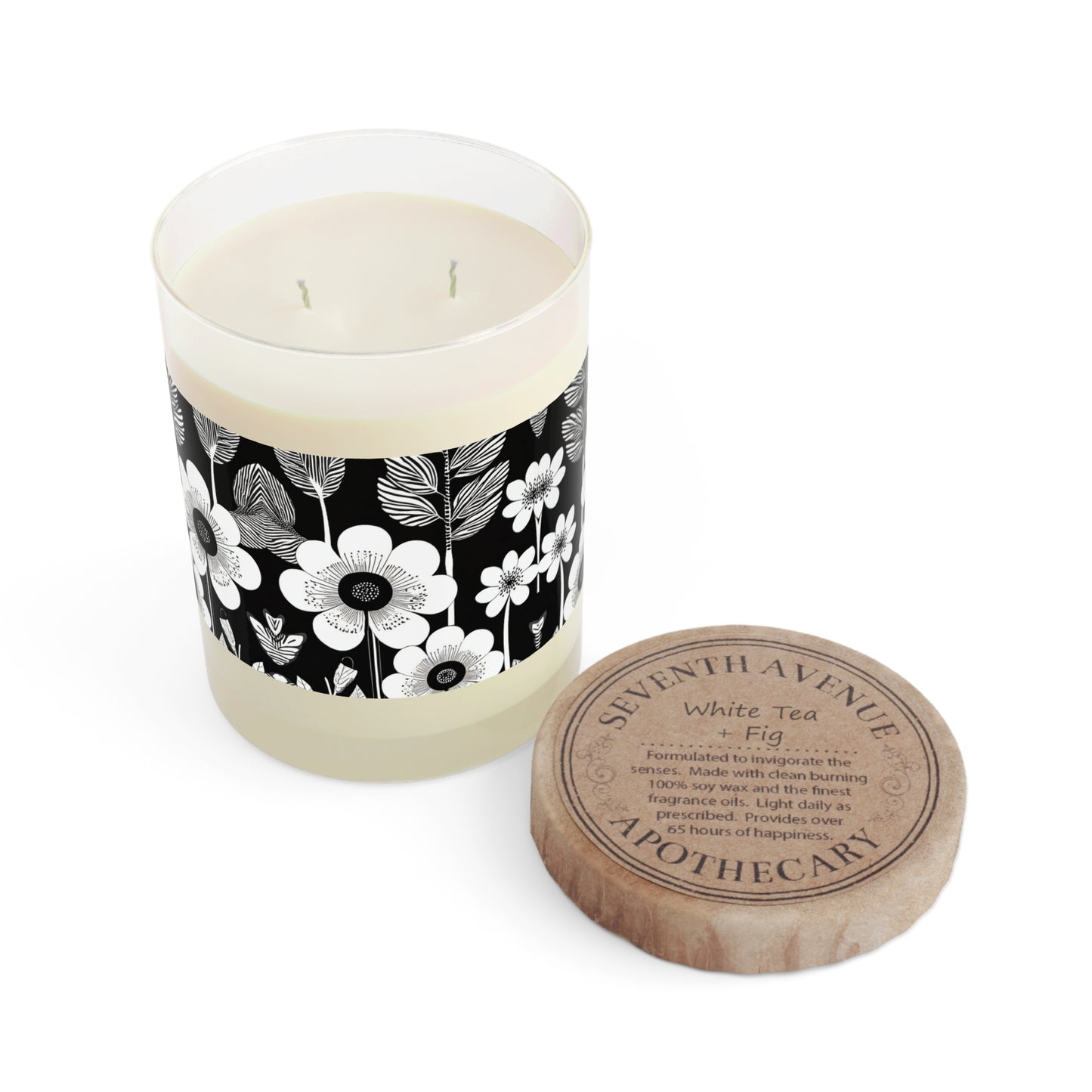 Black and White Poppies Mod Pop Art Aromatherapy Essential Oils Natural Decorative Scented Candle - Full Glass, 11oz