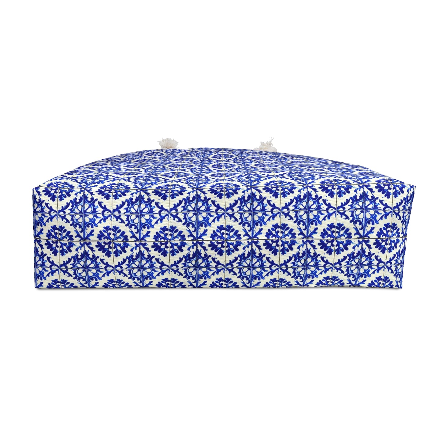 Portuguese Summer Blue and White Floral Antique Tile Shopper Market Beach Weekender Bag
