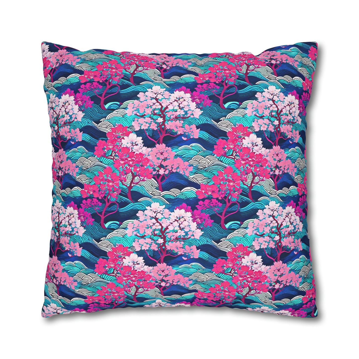 Kyoto Cherry Blossom Wood Block Pattern Japanese Home Decorative Spun Polyester Pillow Cover