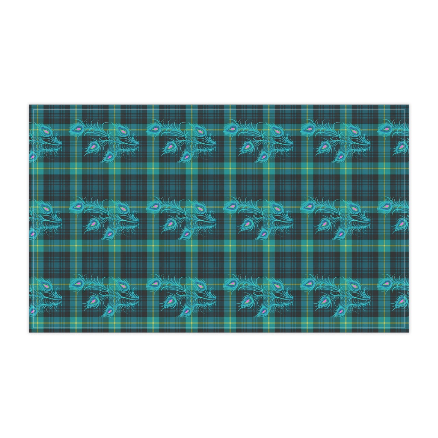 Tartan Plaid Peacock Feather Decorative Kitchen Tea Towel/Bar Towel