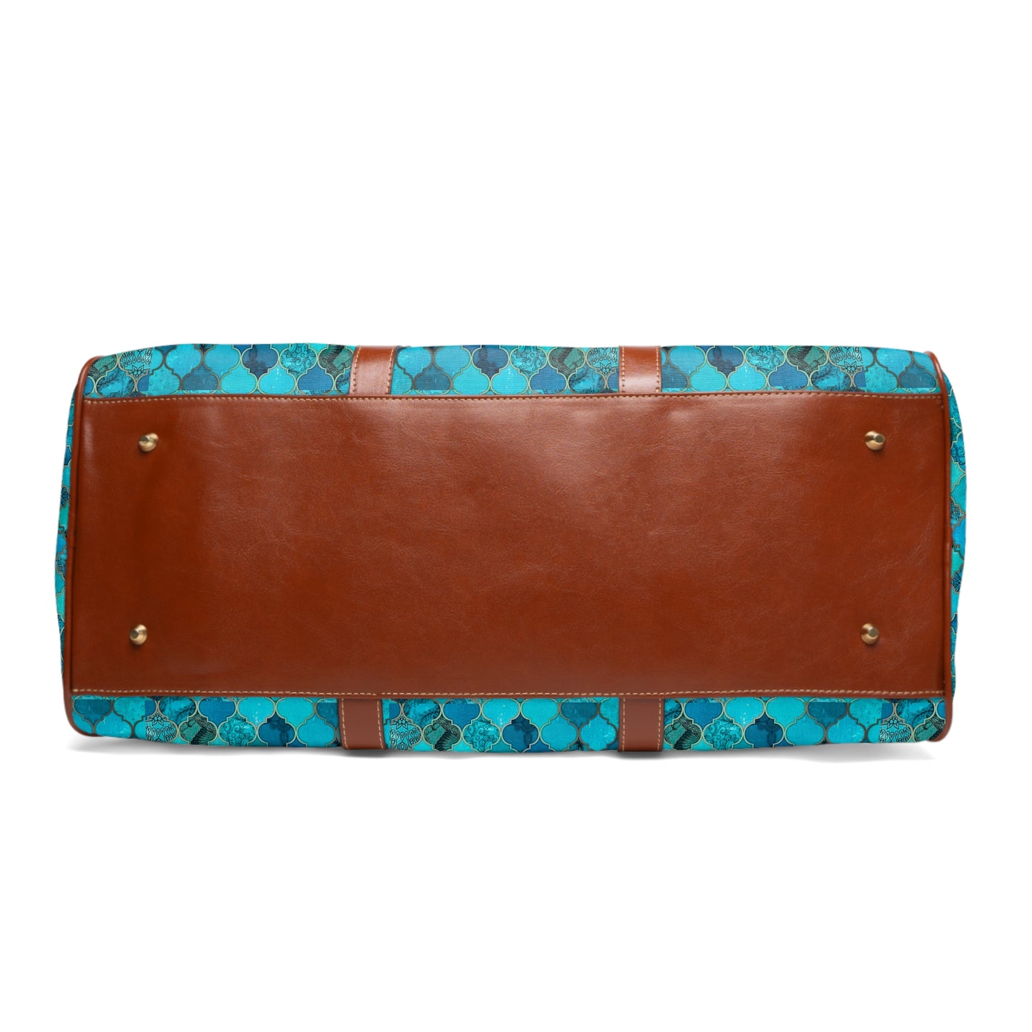 Teal and Turquoise Arabesque Tile Marrakech Moroccan Waterproof Travel Bag