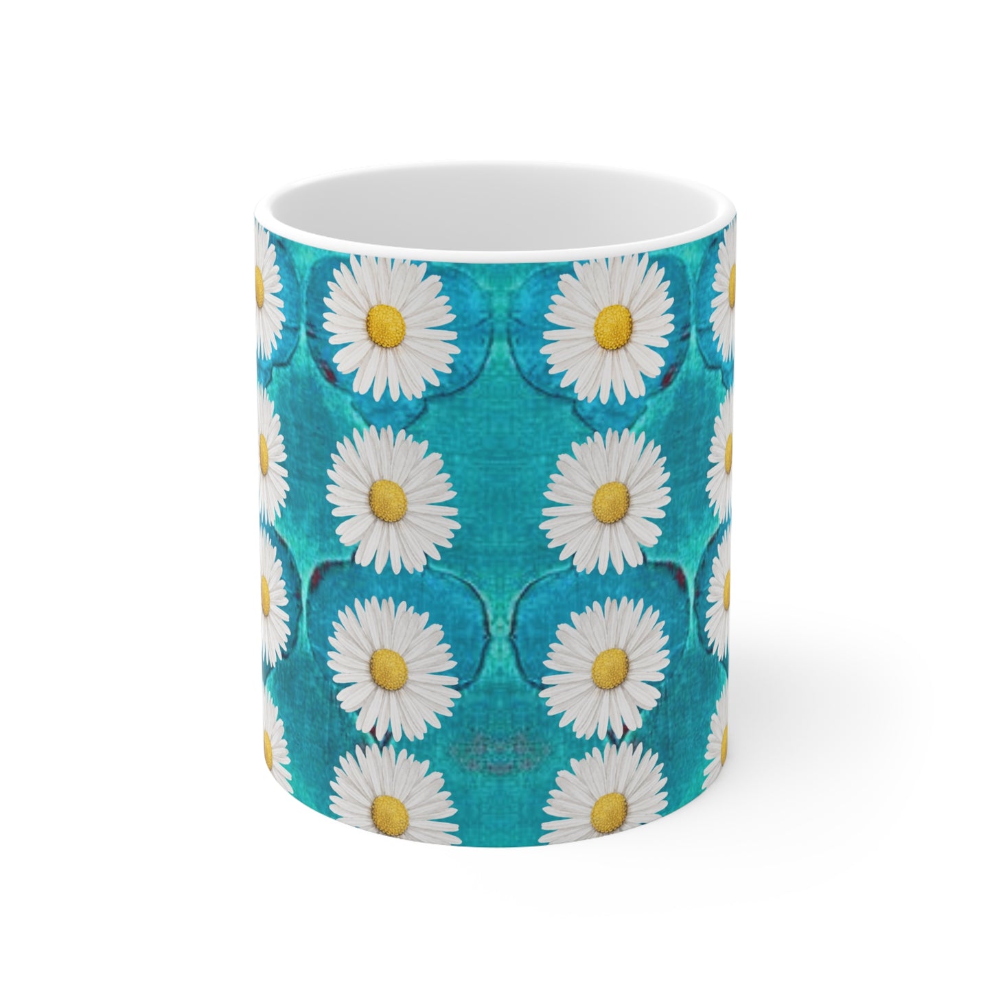 SageDaisy Living Logo Turquoise Arabesque Tile Pattern Hot Beverage Coffee Tea Decorative Ceramic Mug 11oz