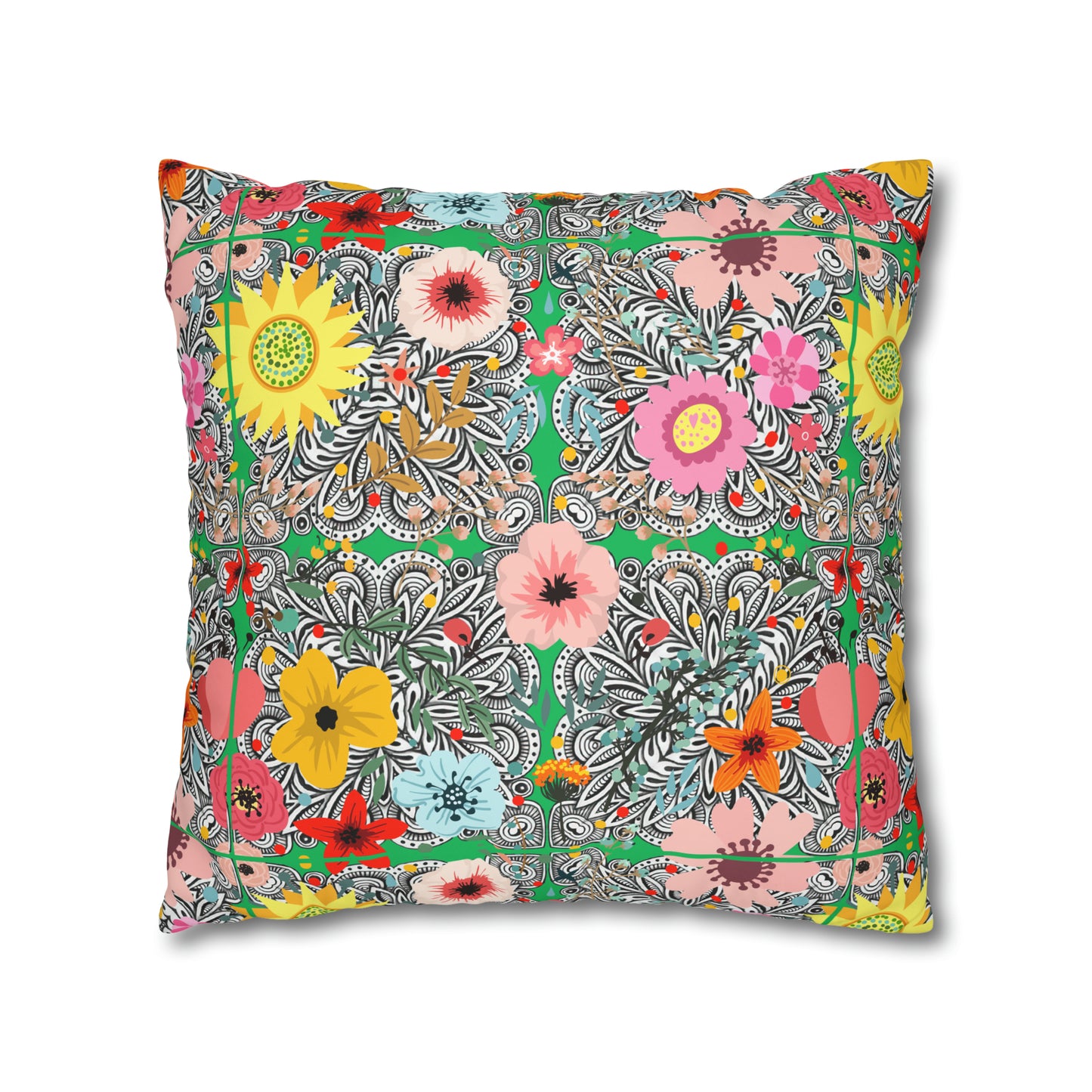 Prairie Cactus Flower Multi Southwestern Desert Flowers Decorative Spun Polyester Pillow Cover