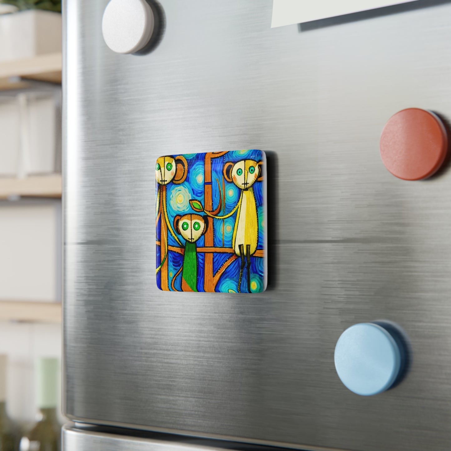 Rain Forest Monkey Porcelain Magnet, Square