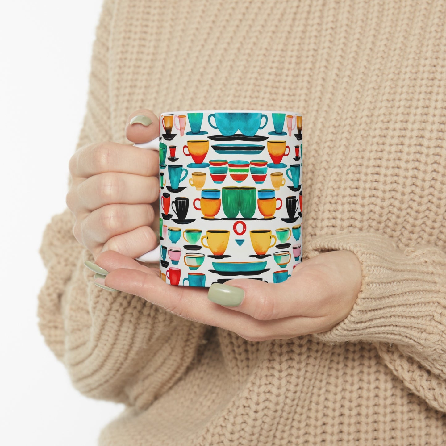 Coffee Cups Midcentury Modern Kitchen Hot Beverage Ceramic Mug, 11 oz