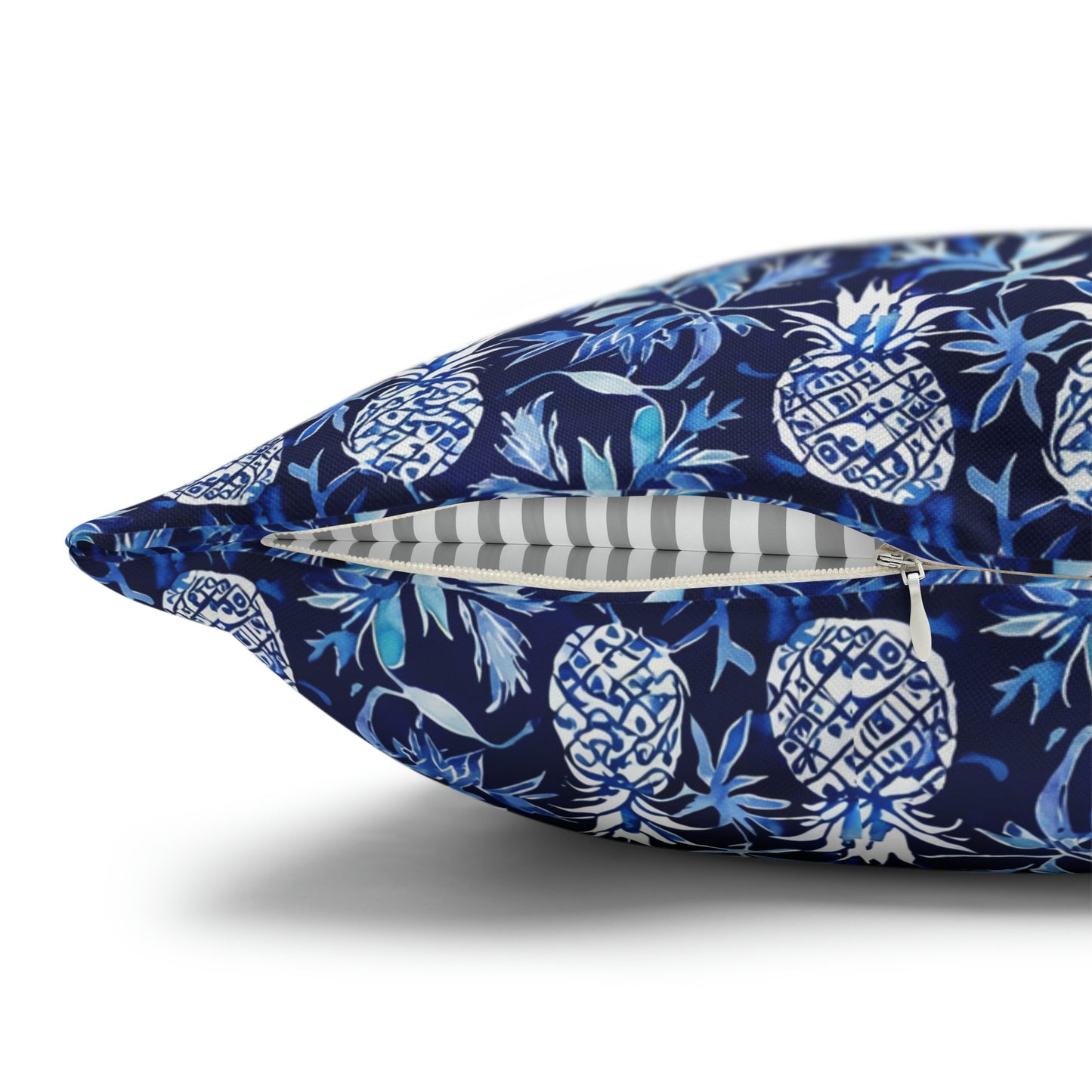 Blue and White Pineapple Batik Decorative Square Poly Canvas Pillow Cover