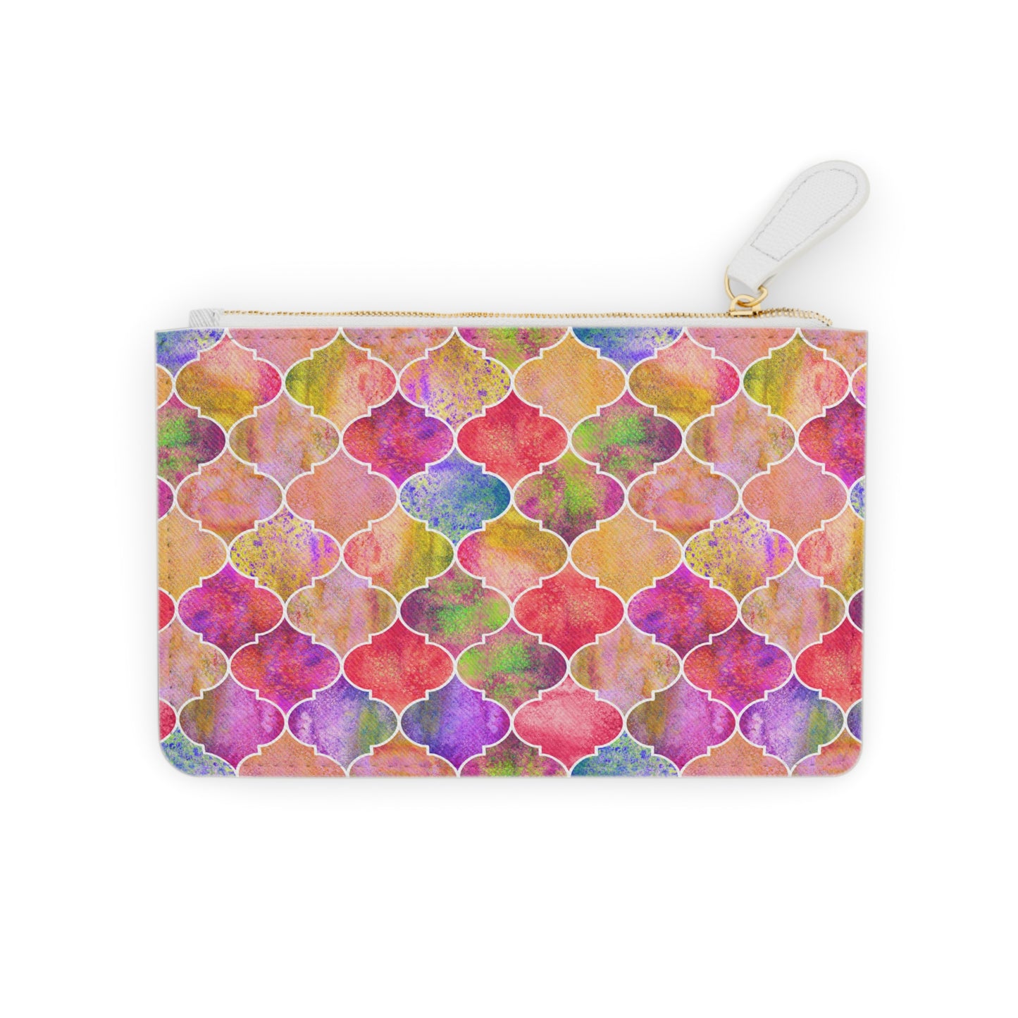 Arabesque Tile Marrakech Moroccan Multi Colored Vegan Leather Coin Purse Lipstick Mini Pouch Clutch Bag