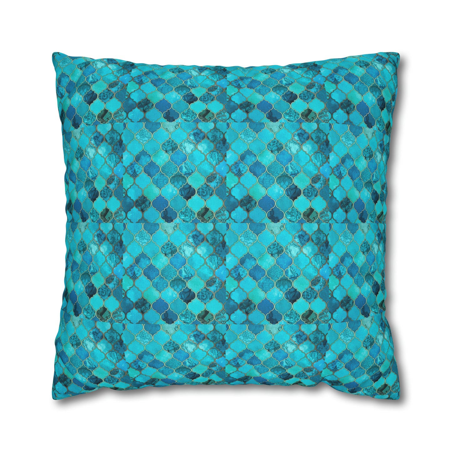 Teal and Turquoise Arabesque Tile Marrakech Moroccan Spun Polyester Pillow Cover