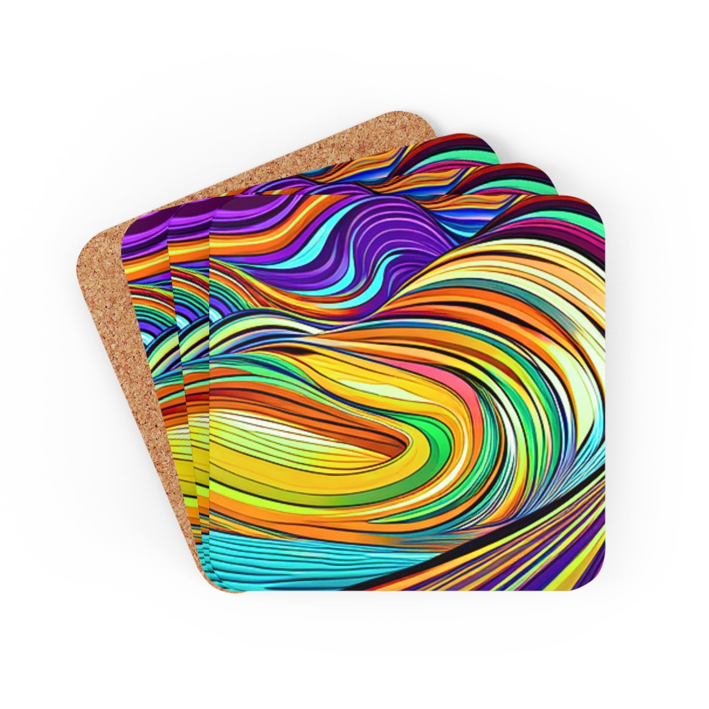 High Vibrations Color Canyon Pattern Modern Art Cocktail Party Beverage Entertaining Corkwood Coaster Set