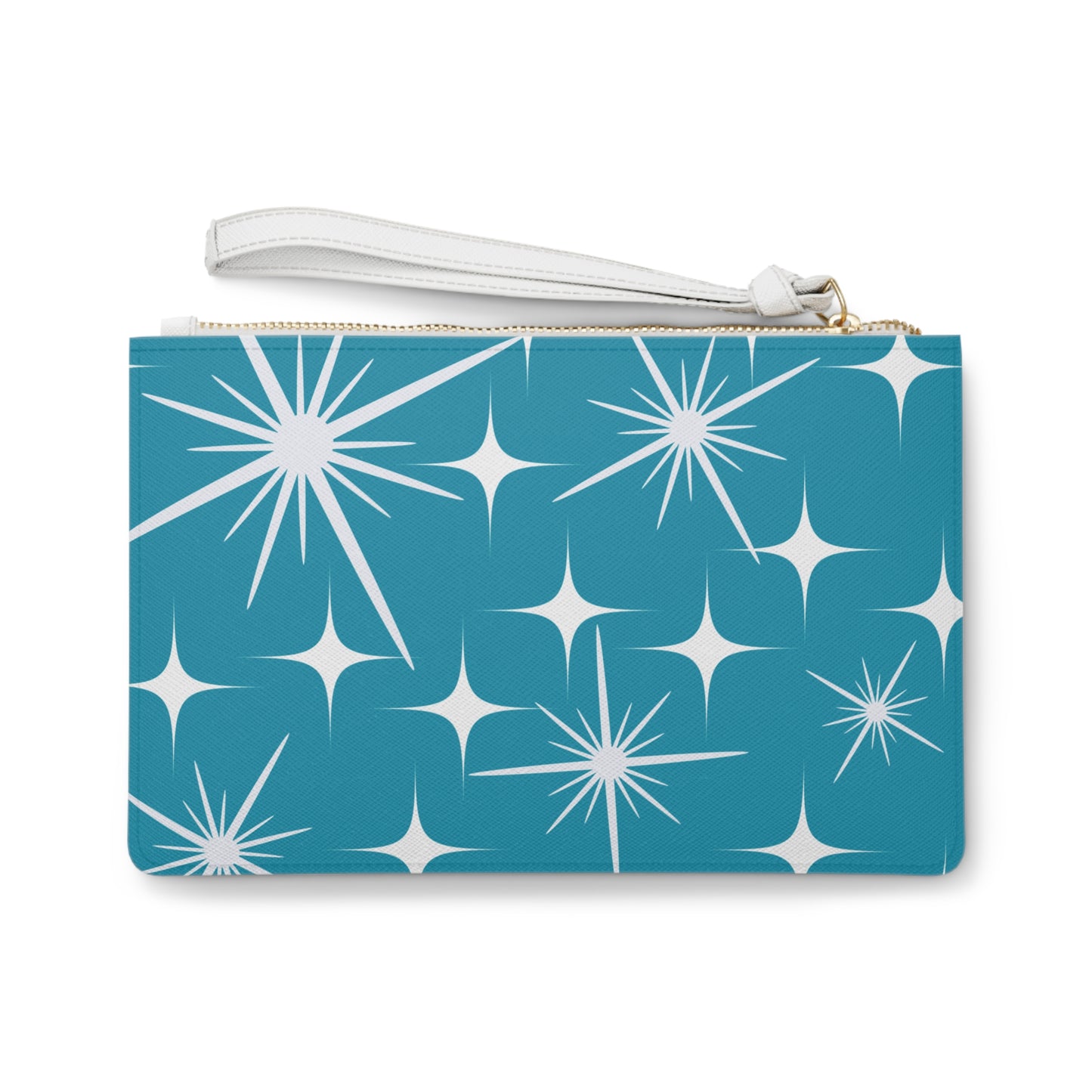Midcentury Modern Celestial Stars Teal Errands Makeup Evening Pouch Clutch Bag