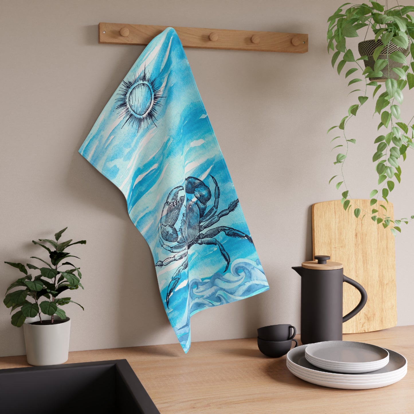 Coastal Summer Crab Kitchen Towel / Tea Towel / Bar Towel