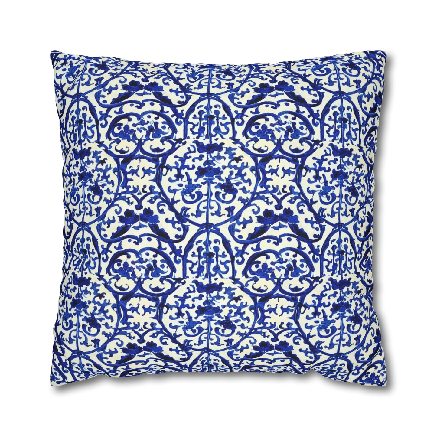 Portuguese Blue and White Tile Pattern Decorative Spun Polyester Pillow Cover