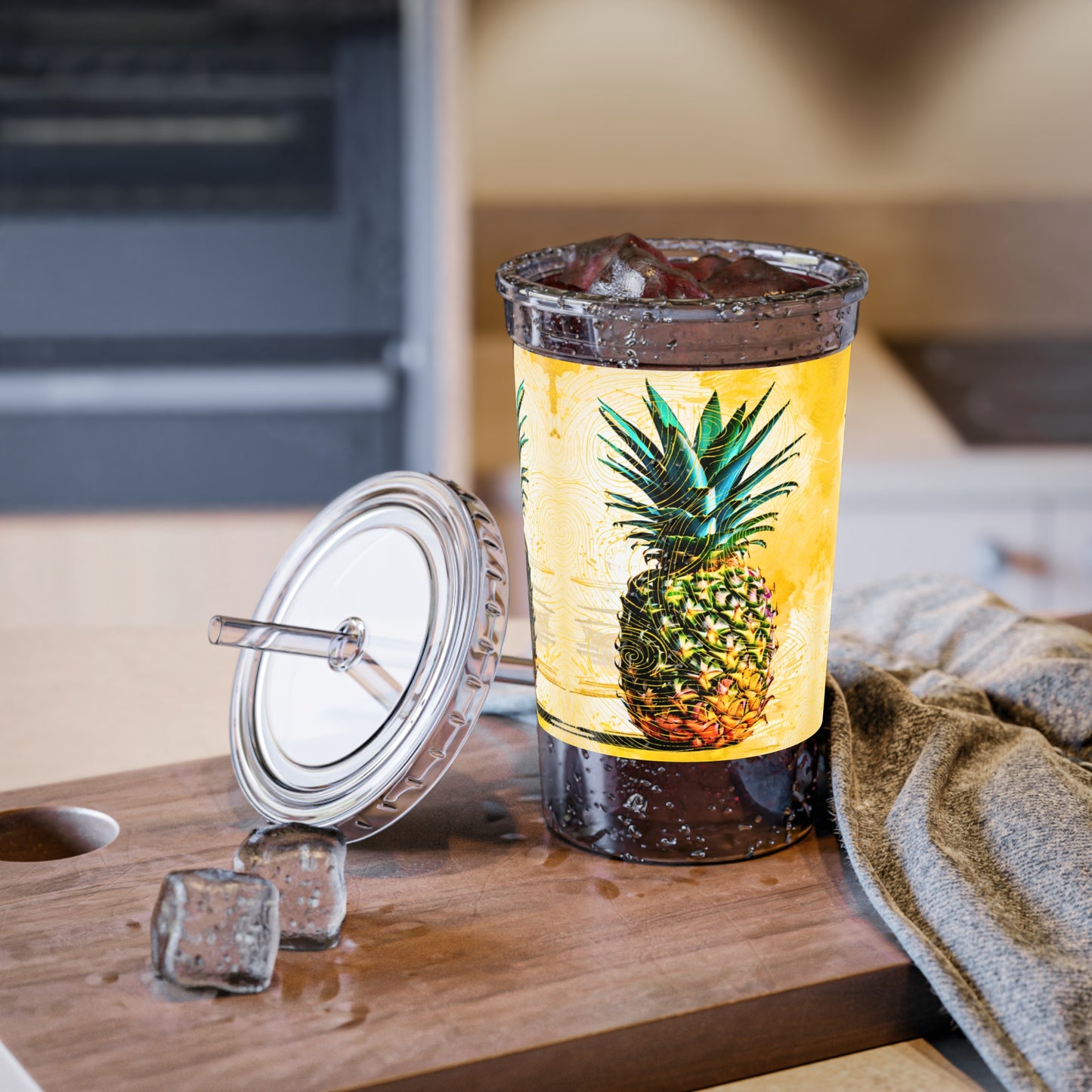 Yellow Watercolor Pineapple Sketch Cold Beverage Suave Acrylic Cup