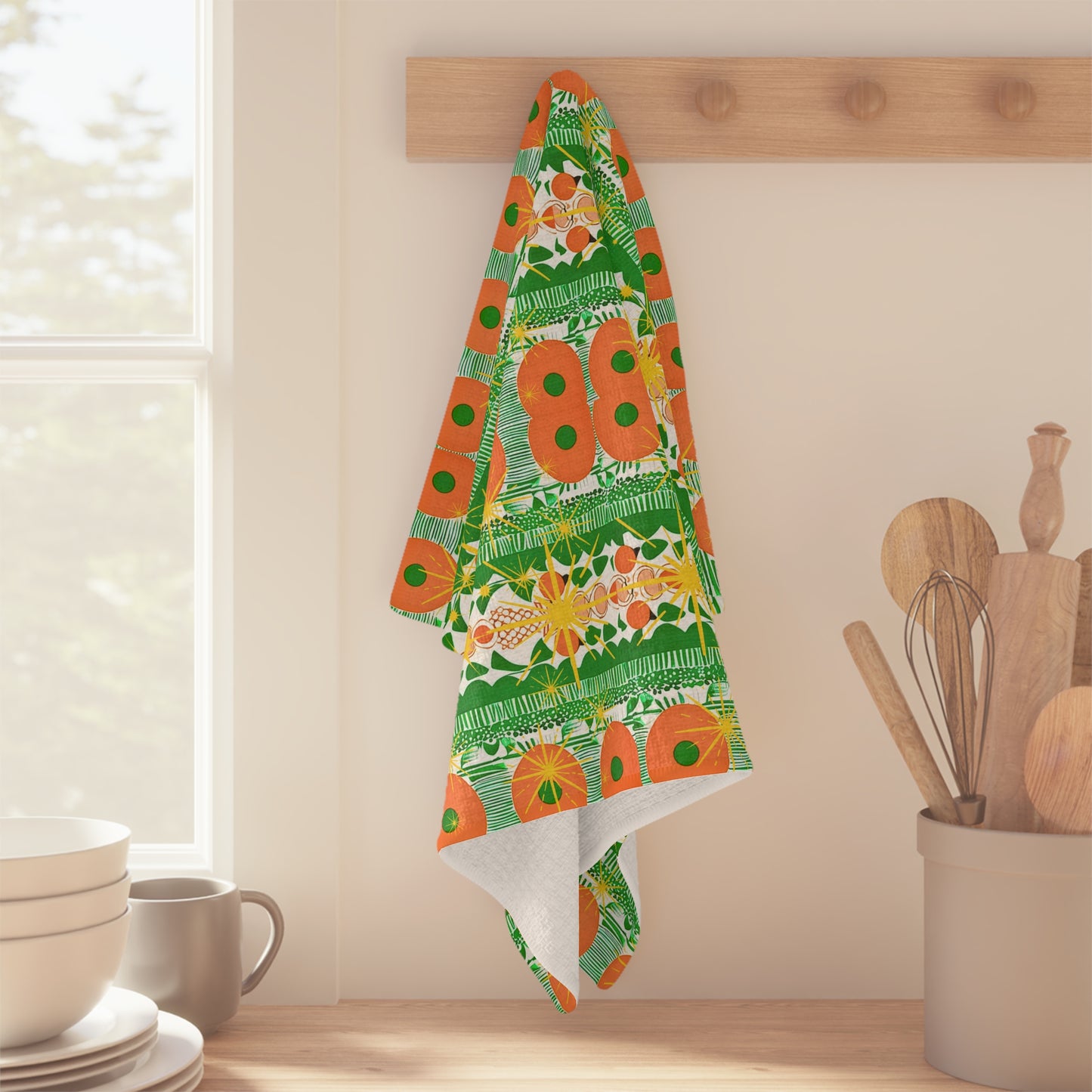 Retro Orange Juice Pop Citrus Midcentury Modern Inspired Pattern Waffle Kitchen Microfiber Tea Towel/Bar Towel
