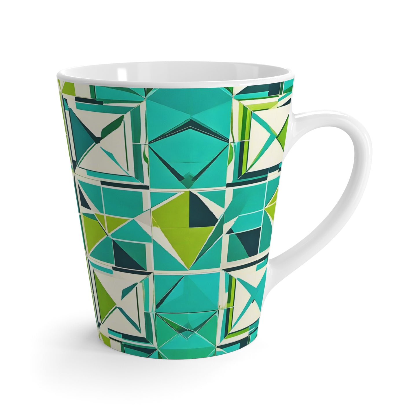 Midcentury Modern Cancun Vacation Tile Turquoise and Green Geometric Pattern Coffee Tea Chia Hot Beverage Latte Mug