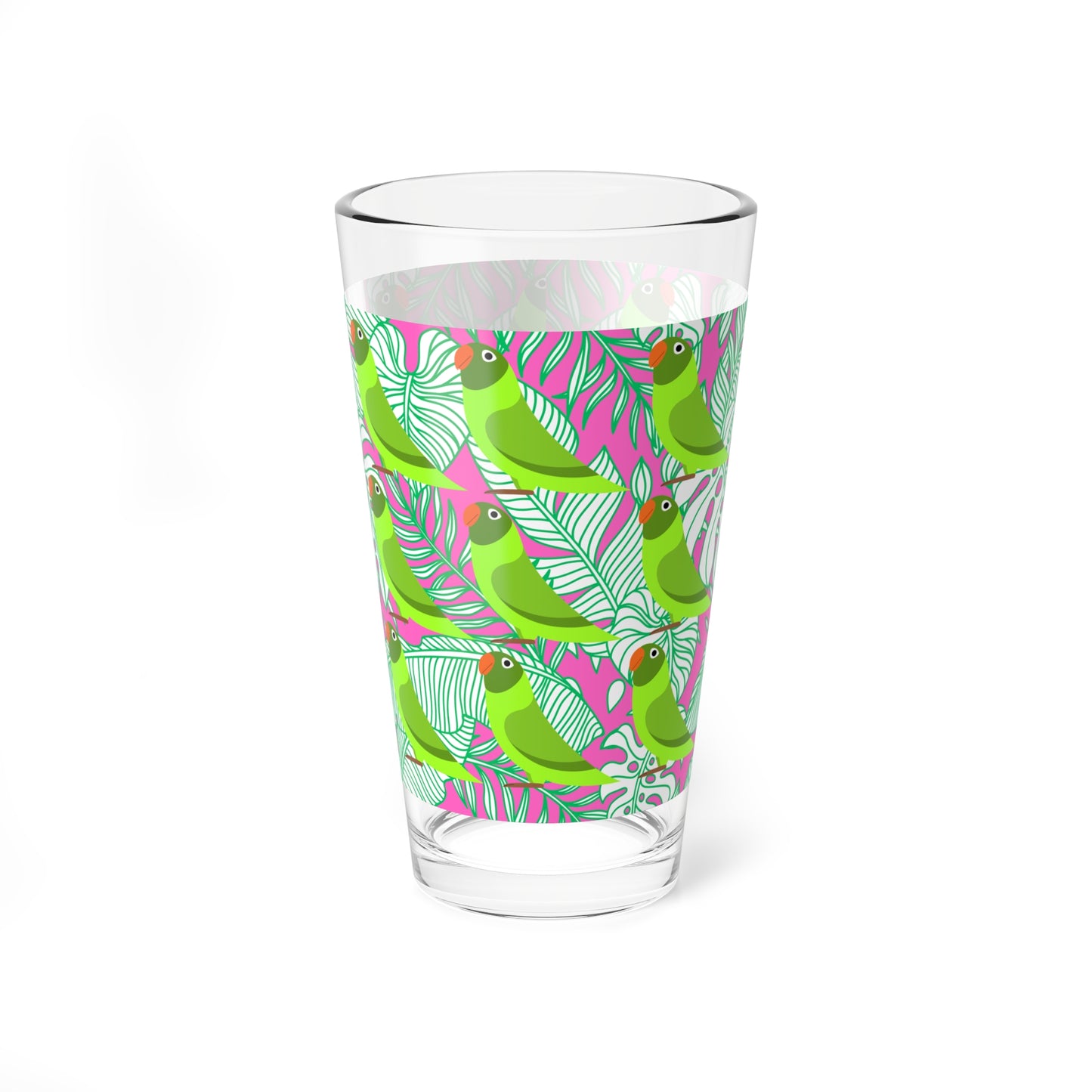Parrots of Palm Beach Tropical Hot Pink Cocktail Party Entertaining Beverage Iced Tea Mixing Glass, 16oz