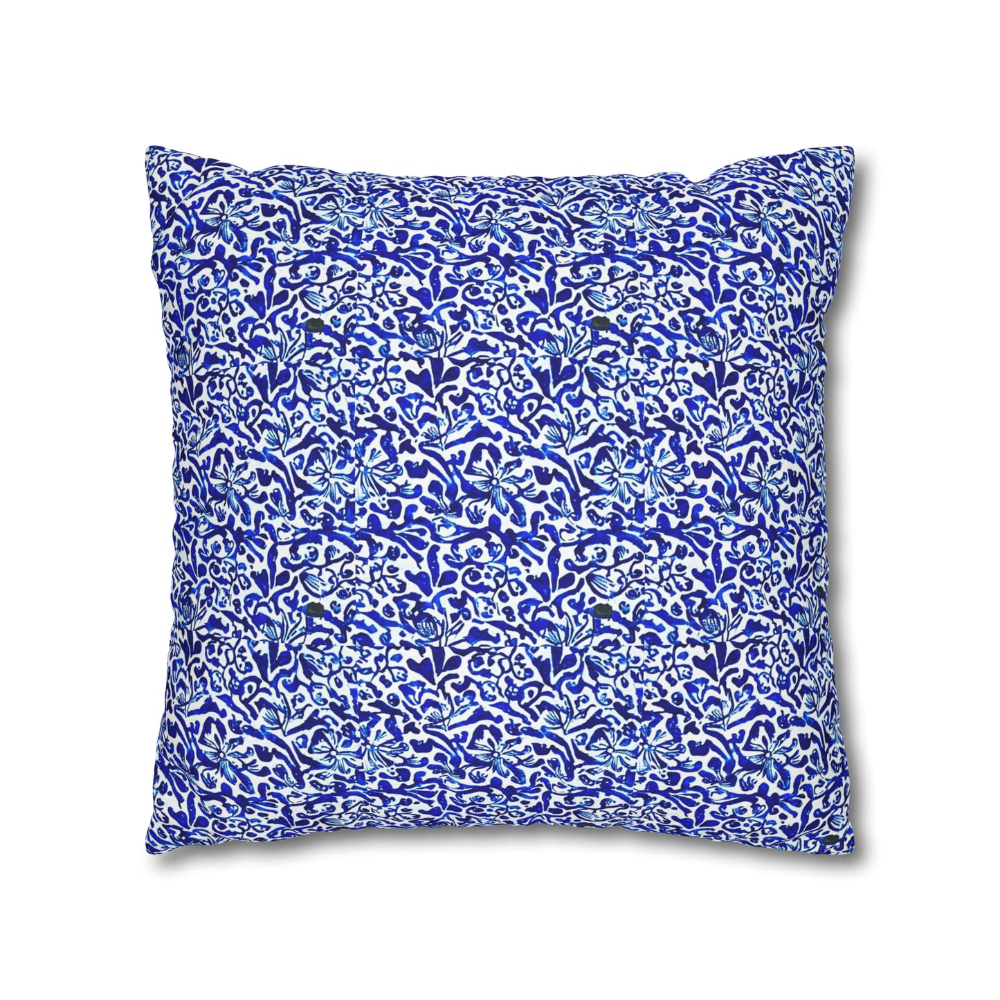 Blue Caribbean Sea Tile Cobalt Blue and White Coastal Decorative Spun Polyester Pillow Cover