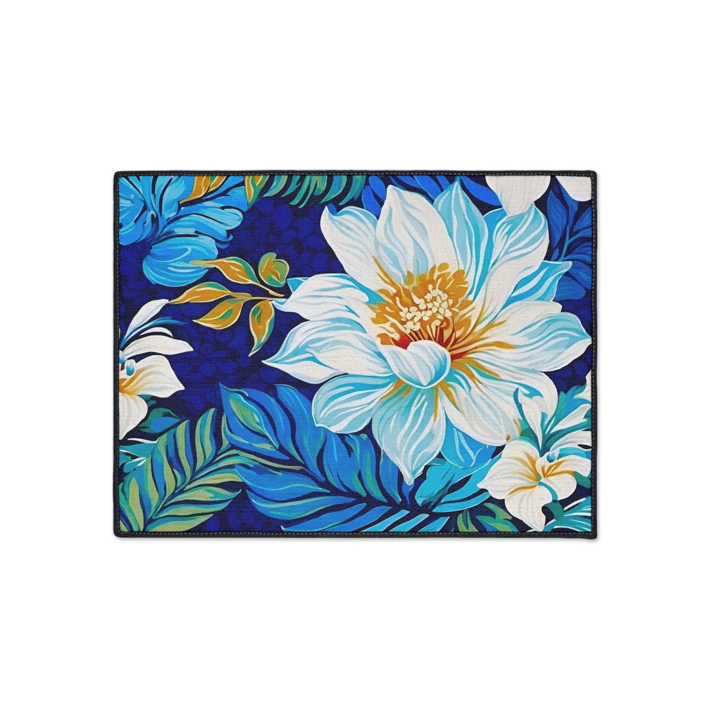Hawaiian White Orchid Tropical Paradise Luau Decorative Indoor Outdoor Heavy Duty Floor Mat