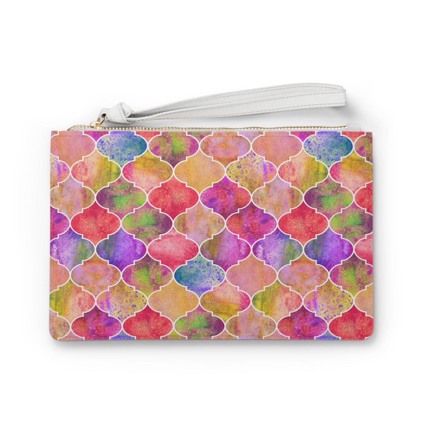 Arabesque Tile Marrakech Moroccan Multi Colored Pink Vegan Leather Errands Evening Pouch Clutch Bag