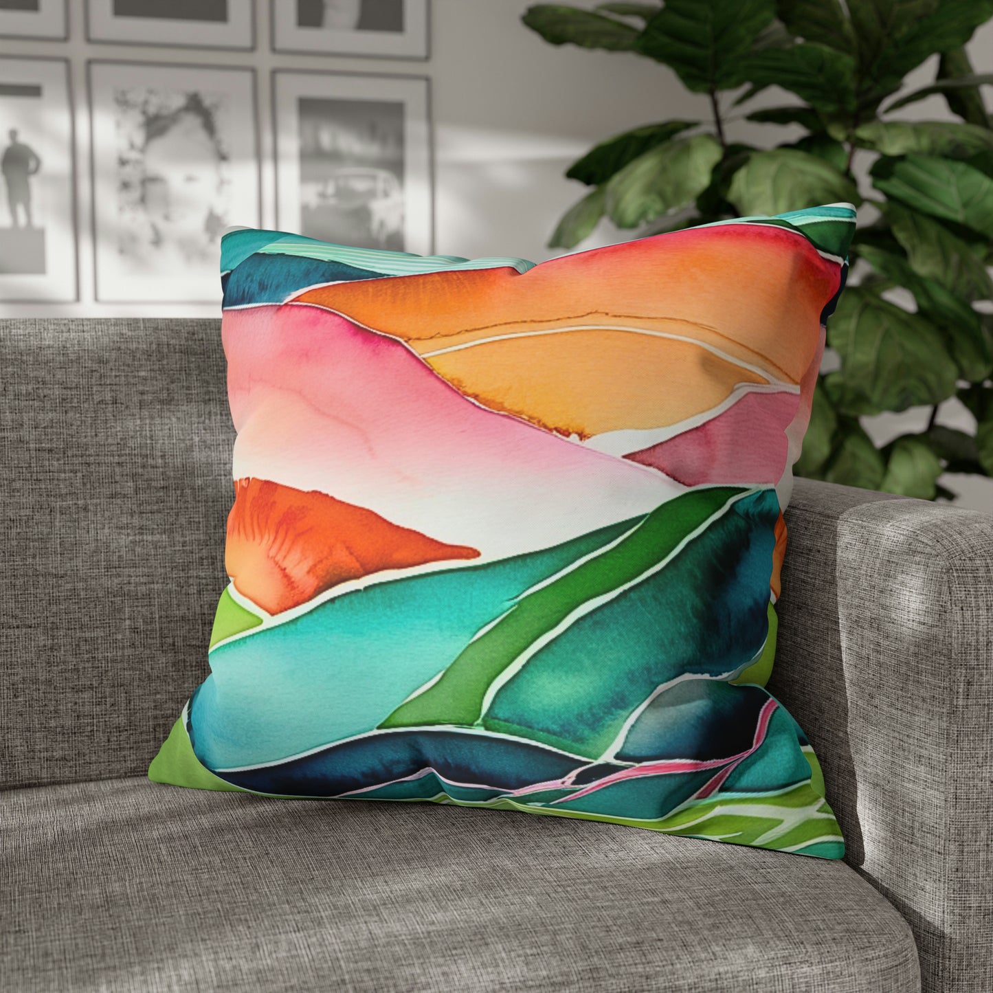 Sunset Sea Meditations Watercolor Landscape Decorative Spun Polyester Pillow Cover