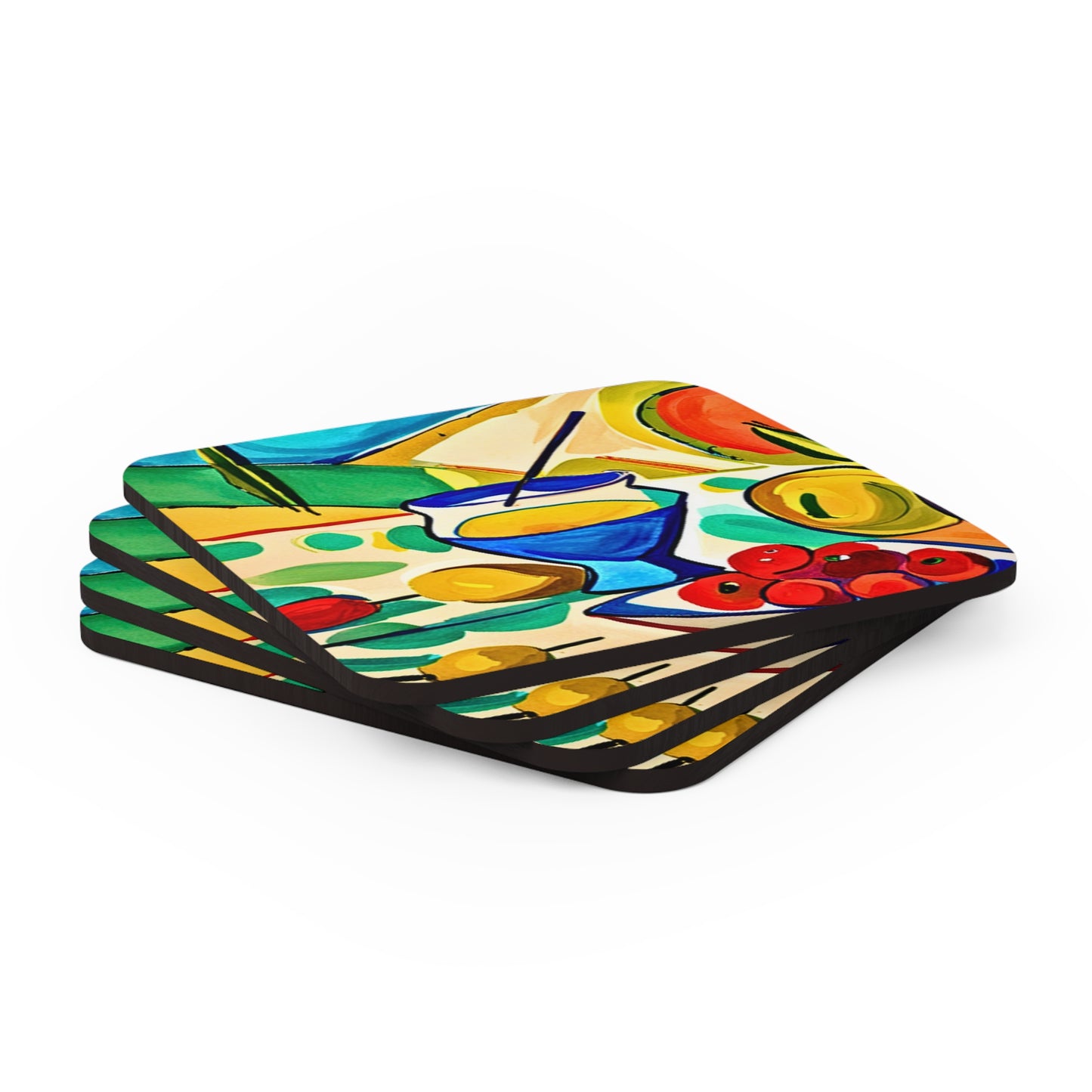 Afternoon French Aperitif Cocktail Party Beverage Entertaining Corkwood Coaster Set