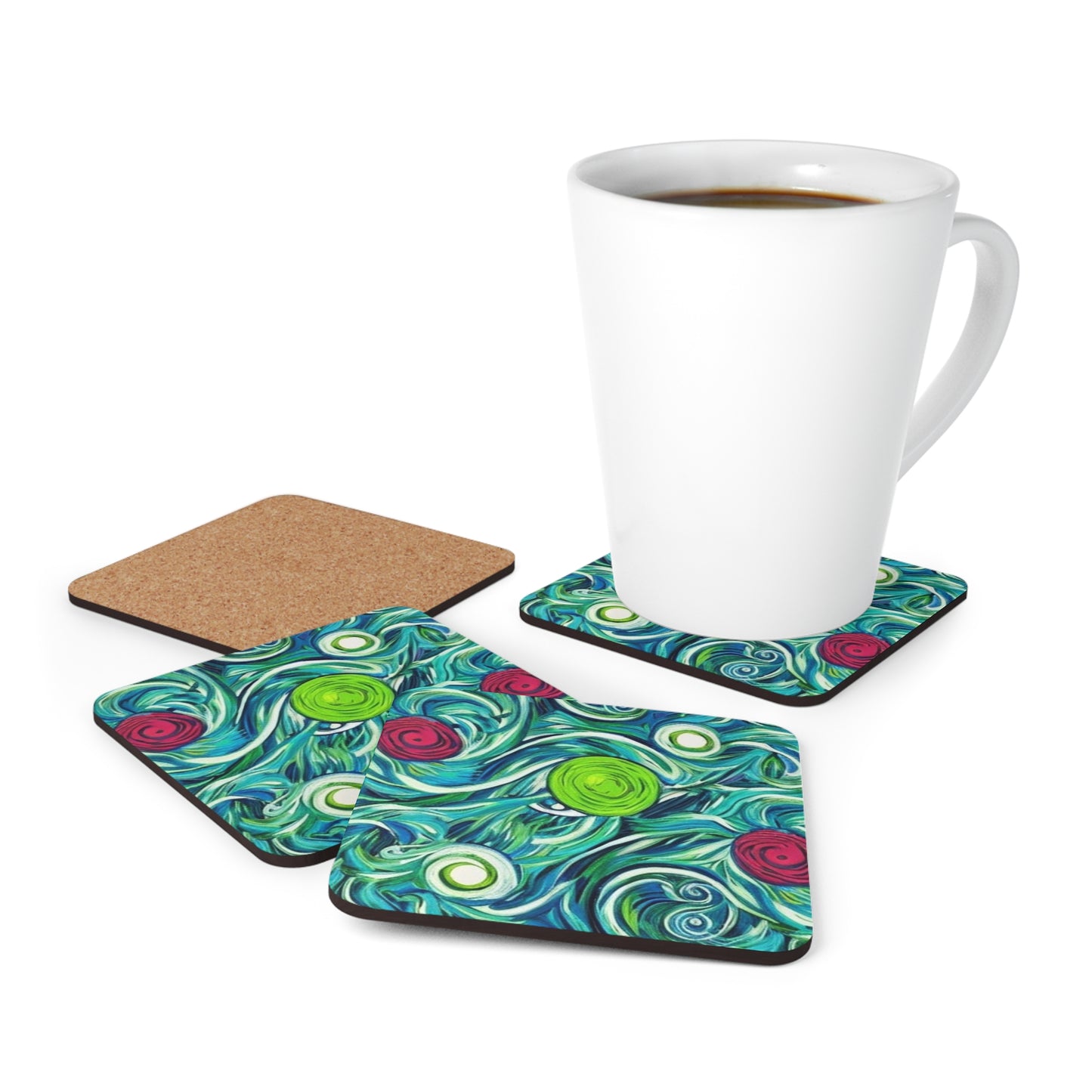 Cosmic Swirls Midcentury Modern Cocktail Party Beverage Entertaining Corkwood Coaster Set