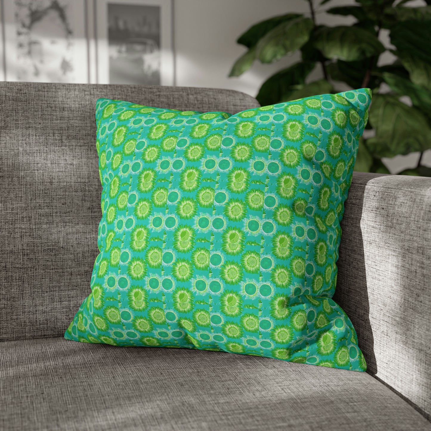 Lime Green Midcentury Modern Starbursts Pattern Decorative Spun Polyester Pillow Cover