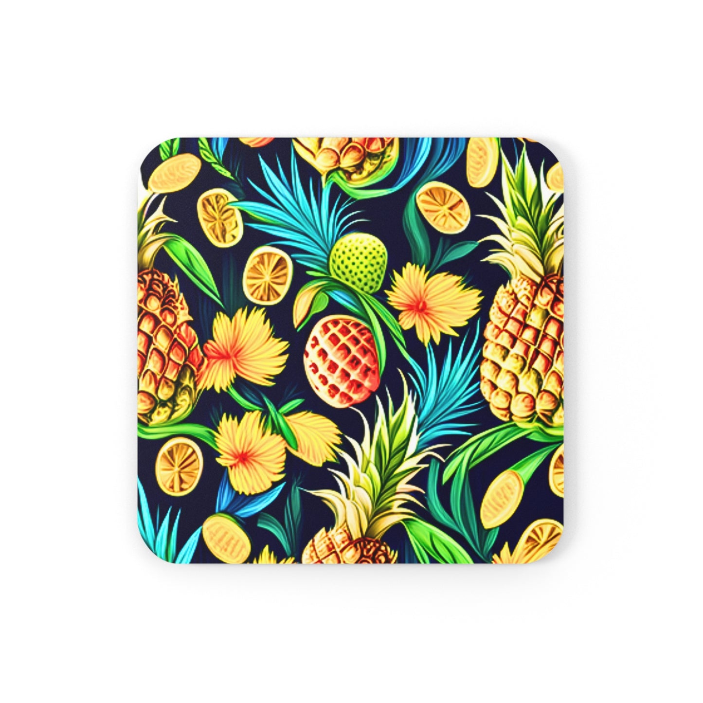 Pineapple Salad Midcentury Modern Kitsch Cocktail Party Beverage Entertaining Corkwood Coaster Set