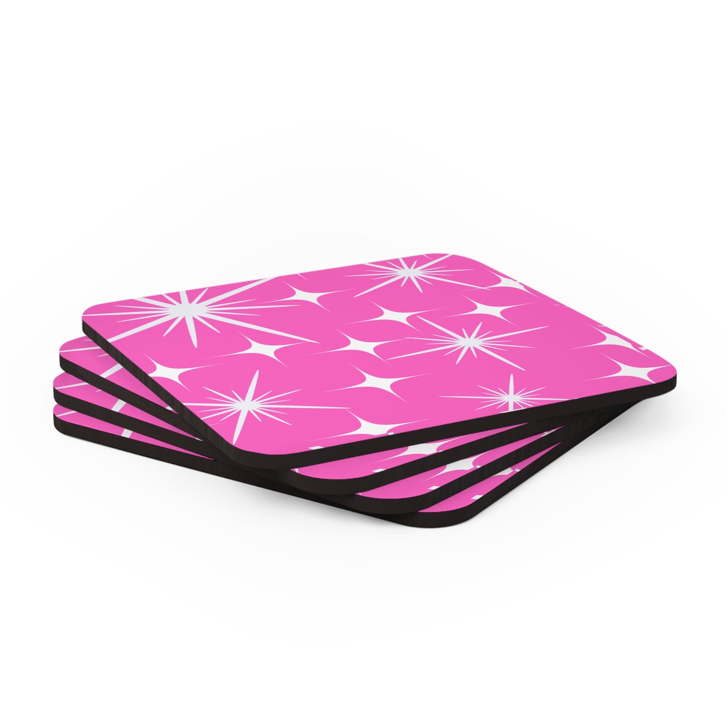 Midcentury Modern Stars Pink Cocktail Party Beverage Entertaining Corkwood Coaster Set