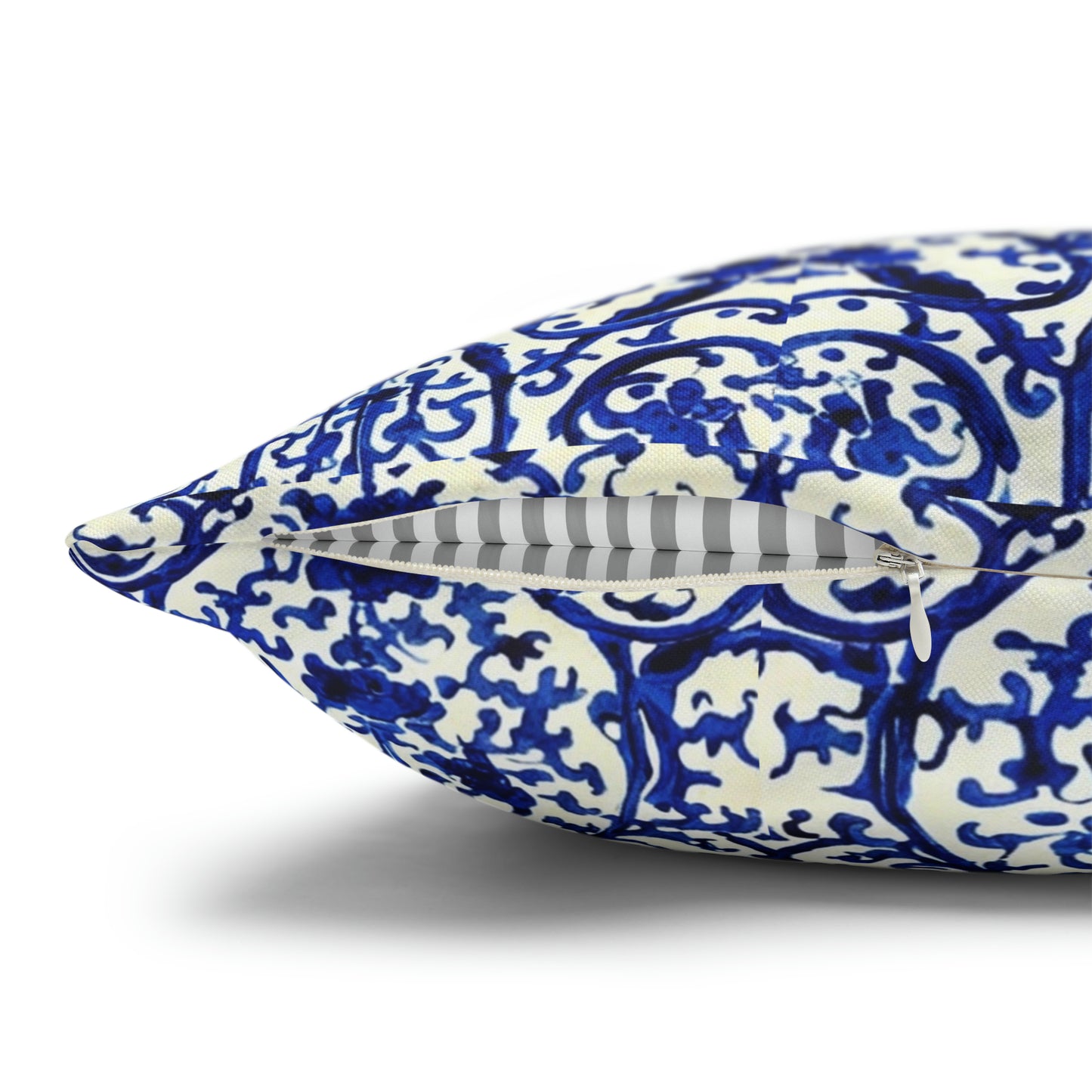 Portuguese Blue and White Tile Pattern Decorative Spun Polyester Pillow Cover