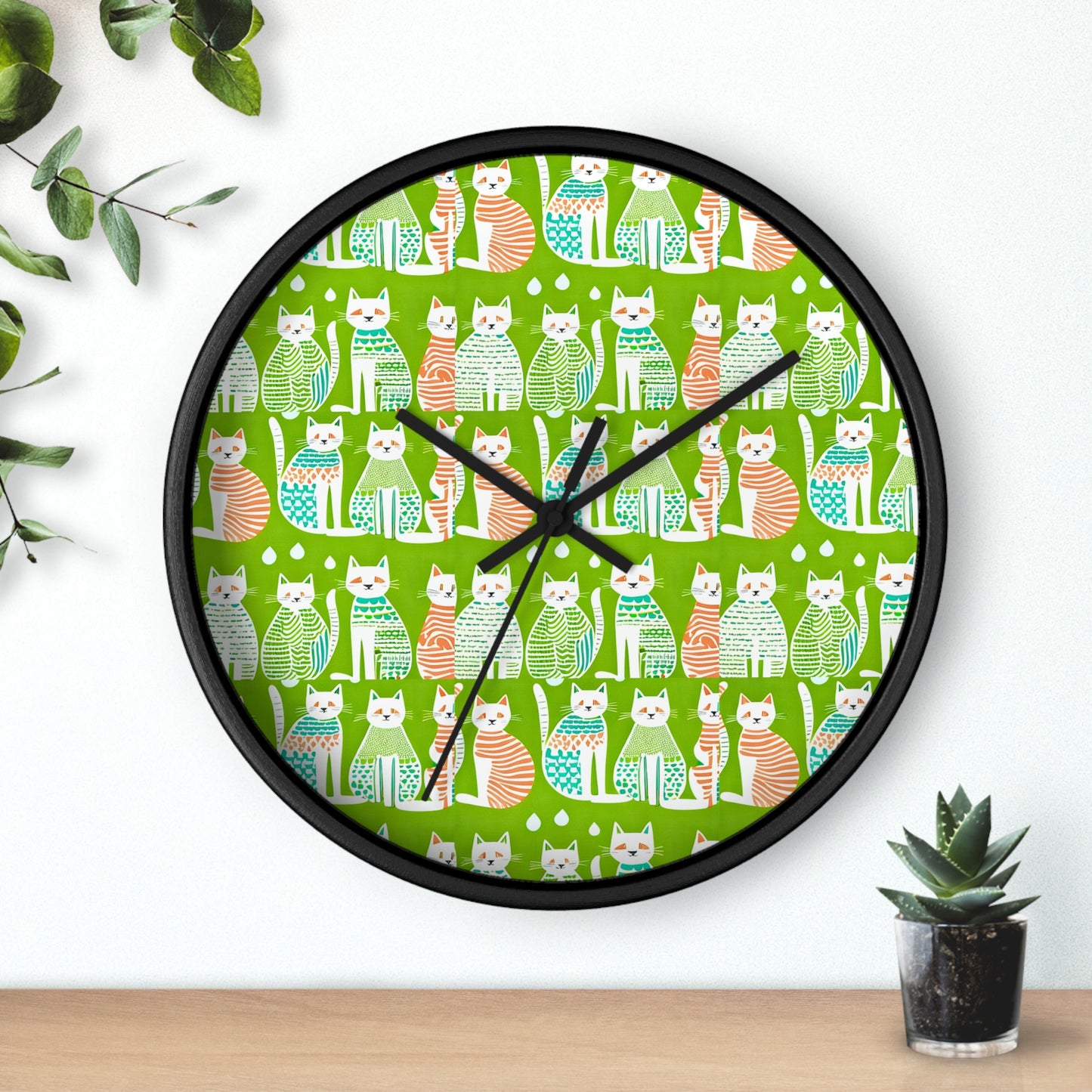 Cat Fashionistas Midcentury Modern Pattern Decorative Kitchen Wall Clock