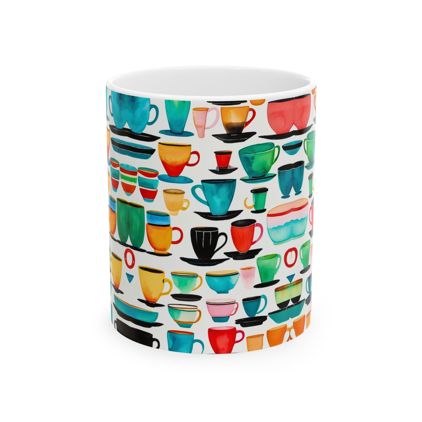 Coffee Cups Midcentury Modern Kitchen Hot Beverage Ceramic Mug, 11 oz