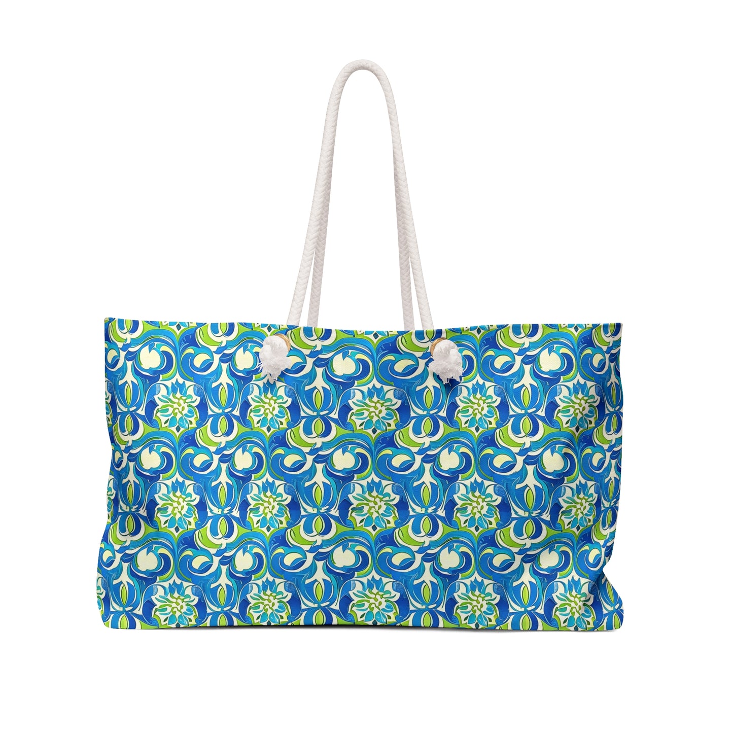 Naples Osteria Sea Blue Italian Tile Pattern Decorative Shopper Market Beach Sightseeing Travel Weekender Bag