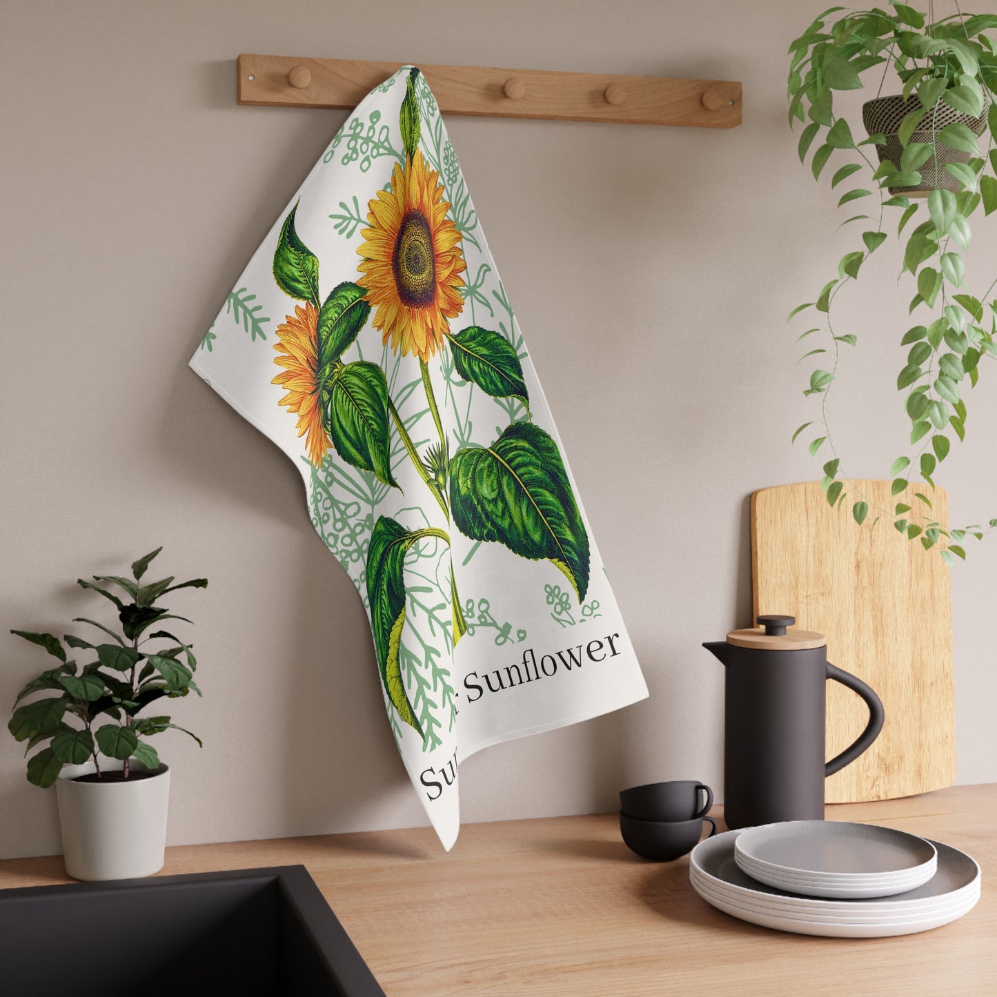 Summer Sunflower Botanical Kitchen Tea Towel / Bar Towel