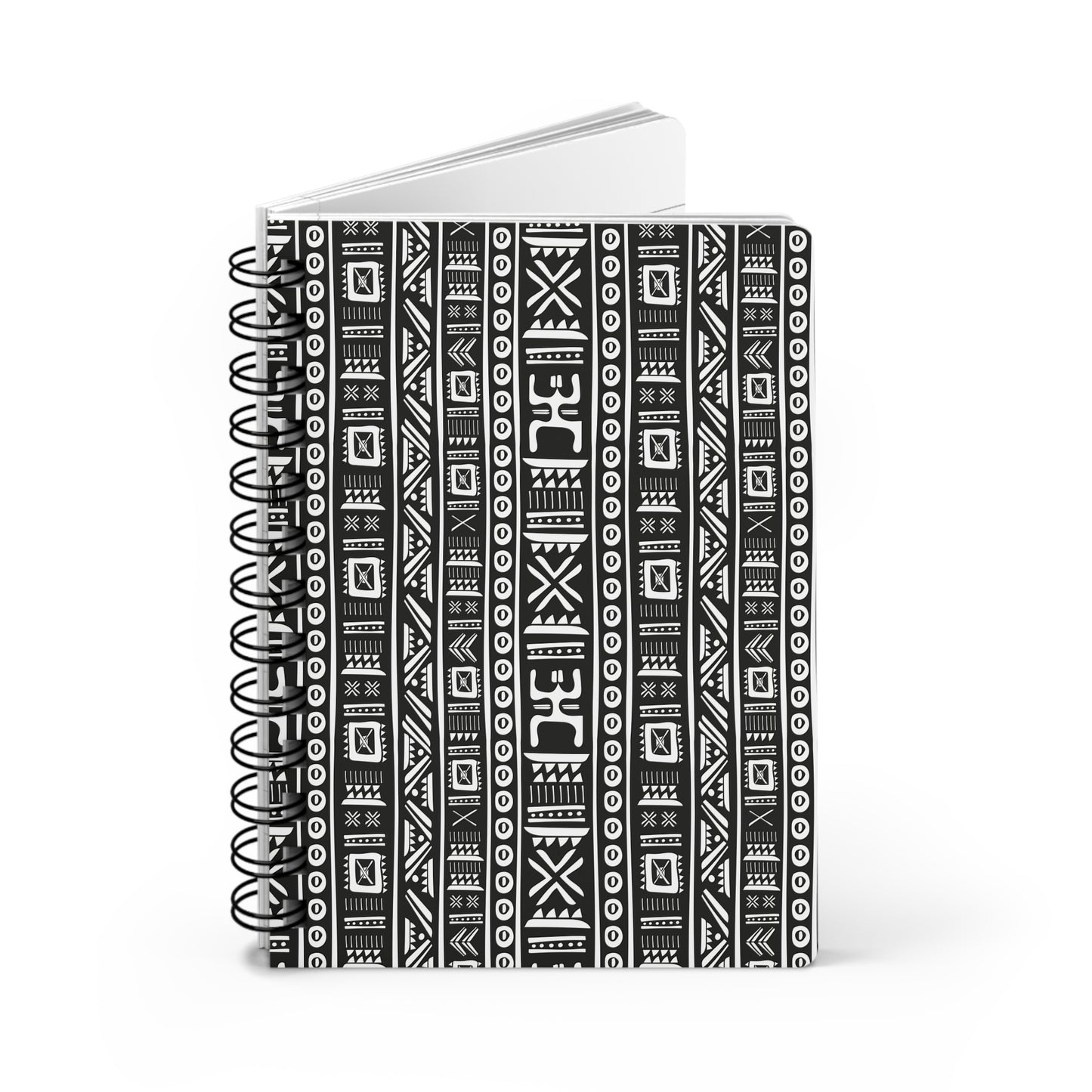 Tribal Vibrations Black and White Pattern Writing Sketch Inspirations Spiral Bound Journal