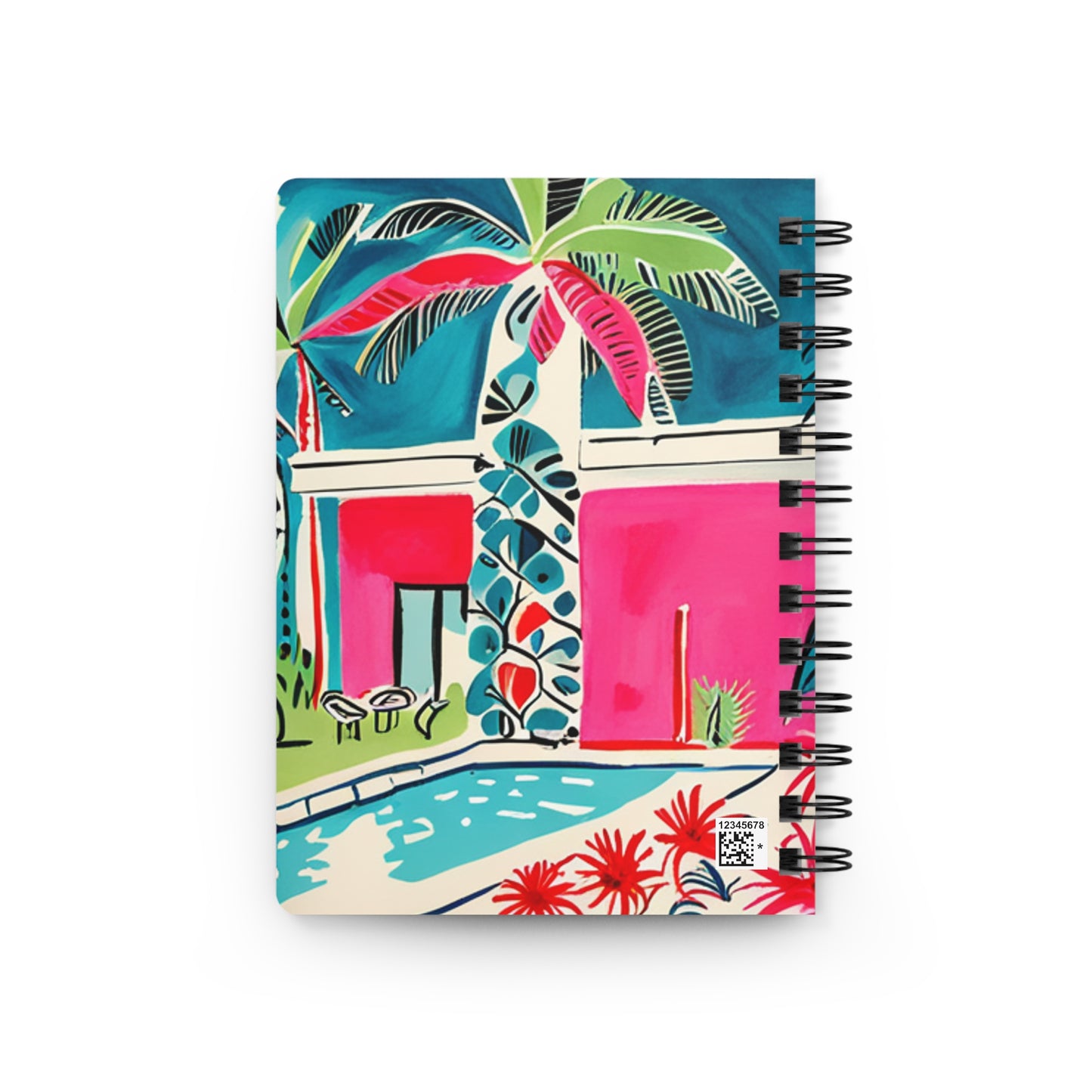 Midcentury Modern Cabana Miami Winter Pink Palm Trees Poolside Writing Sketch Travel Spiral Bound Journal