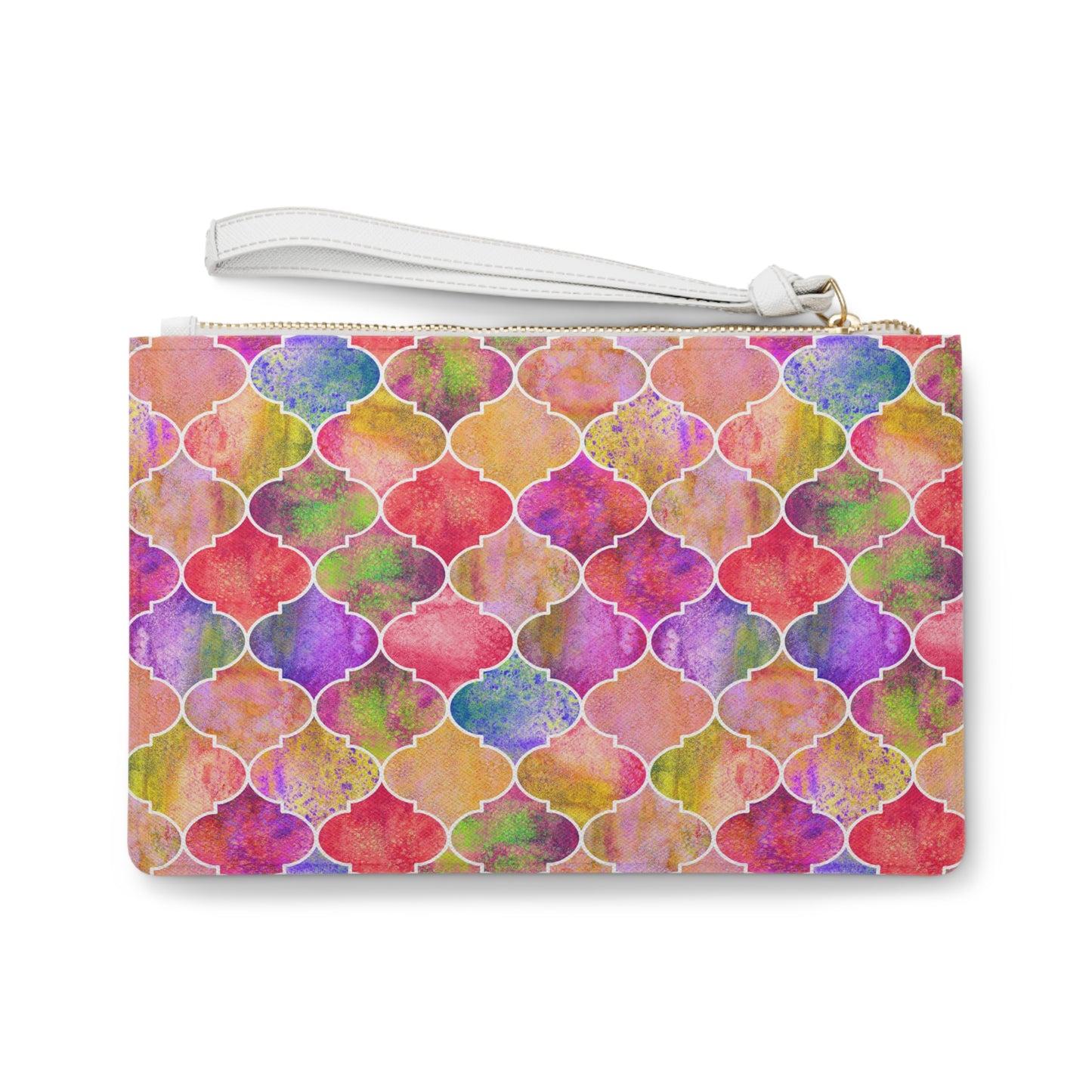 Arabesque Tile Marrakech Moroccan Multi Colored Pink Vegan Leather Errands Evening Pouch Clutch Bag