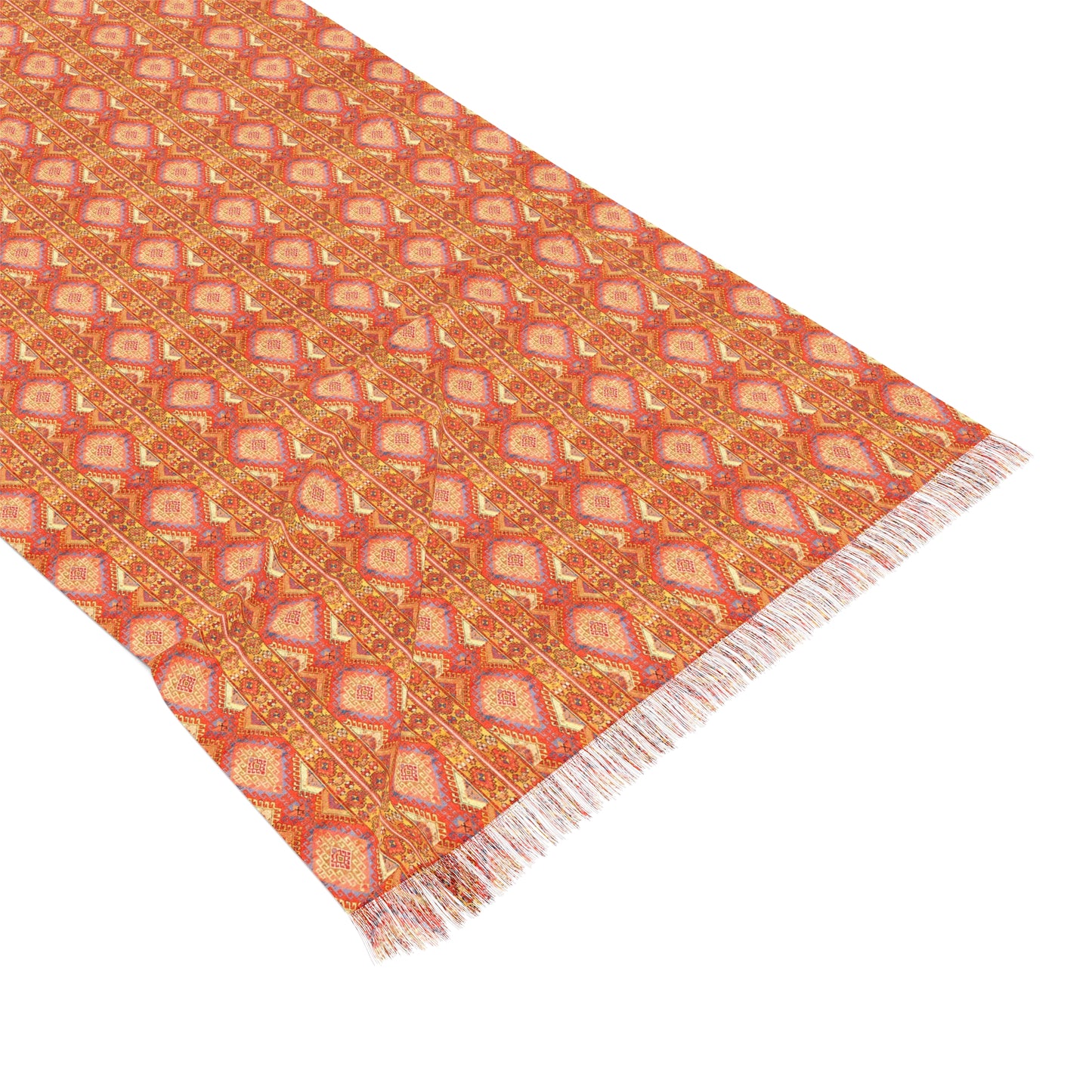 Berber Tribal Pattern Orange Decorative Fashion Light Scarf with Fringe