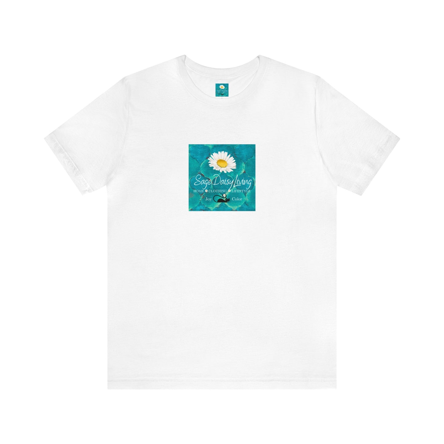 SageDaisy Living Logo Flower Daisy Atomic Cat Midcentury Modern Adult Unisex Jersey Short Sleeve Tee