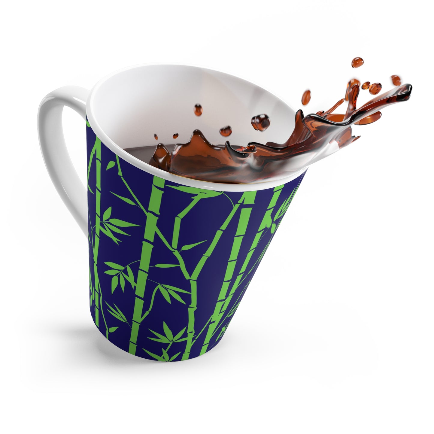 Bamboo Zen Meditation Garden Midnight Blue/Black Hot Beverage Cappuccino Matcha Tea Decorative Latte Mug